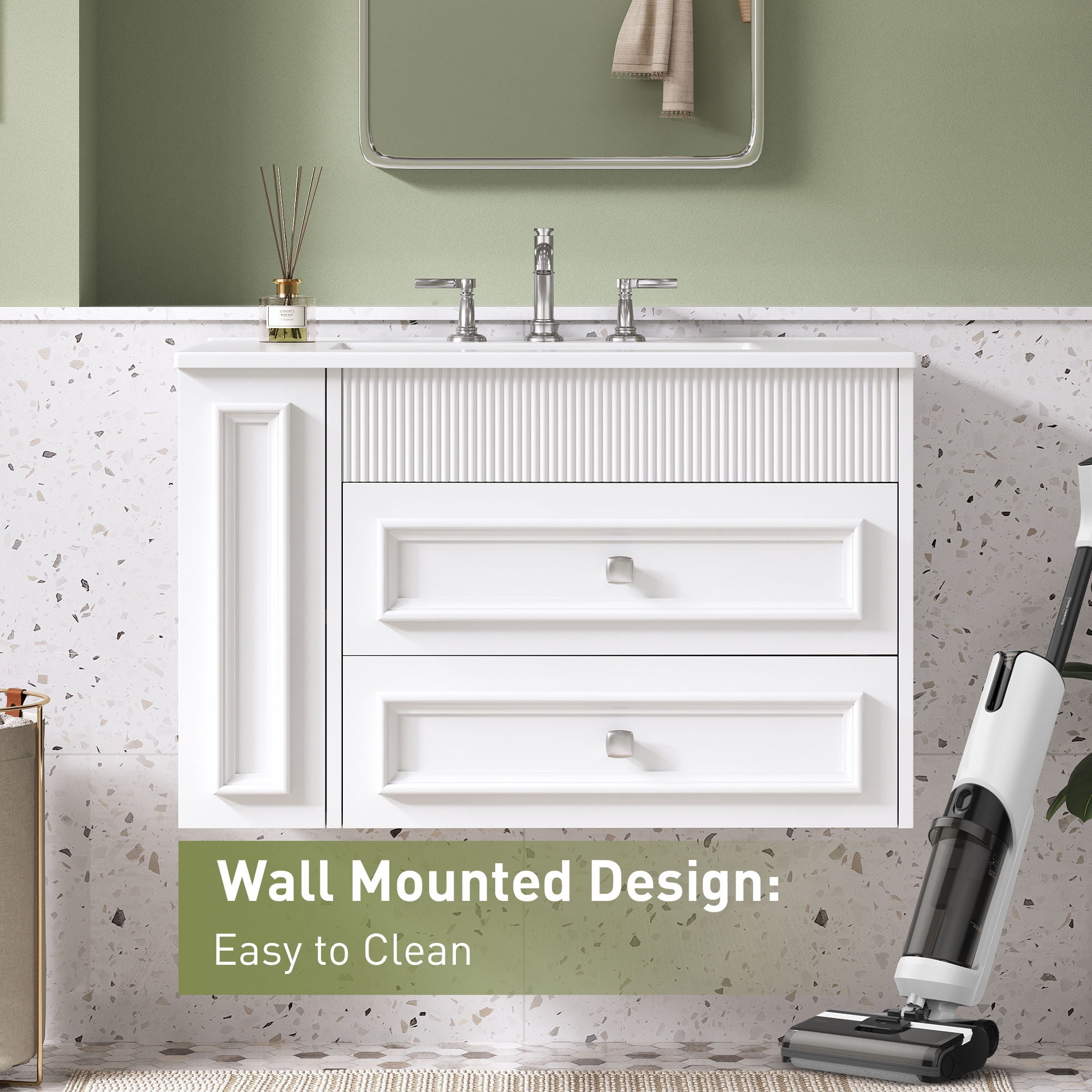 Wall Mounted Bathroom Vanity With 2 Drawers, Sink, Floating Storage Unit