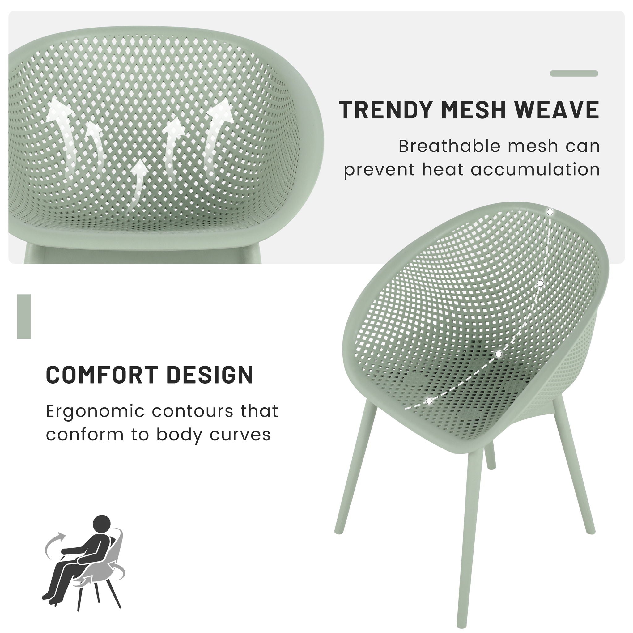 2 Piece Durable Single Chair With Mesh Hollow Out Design
