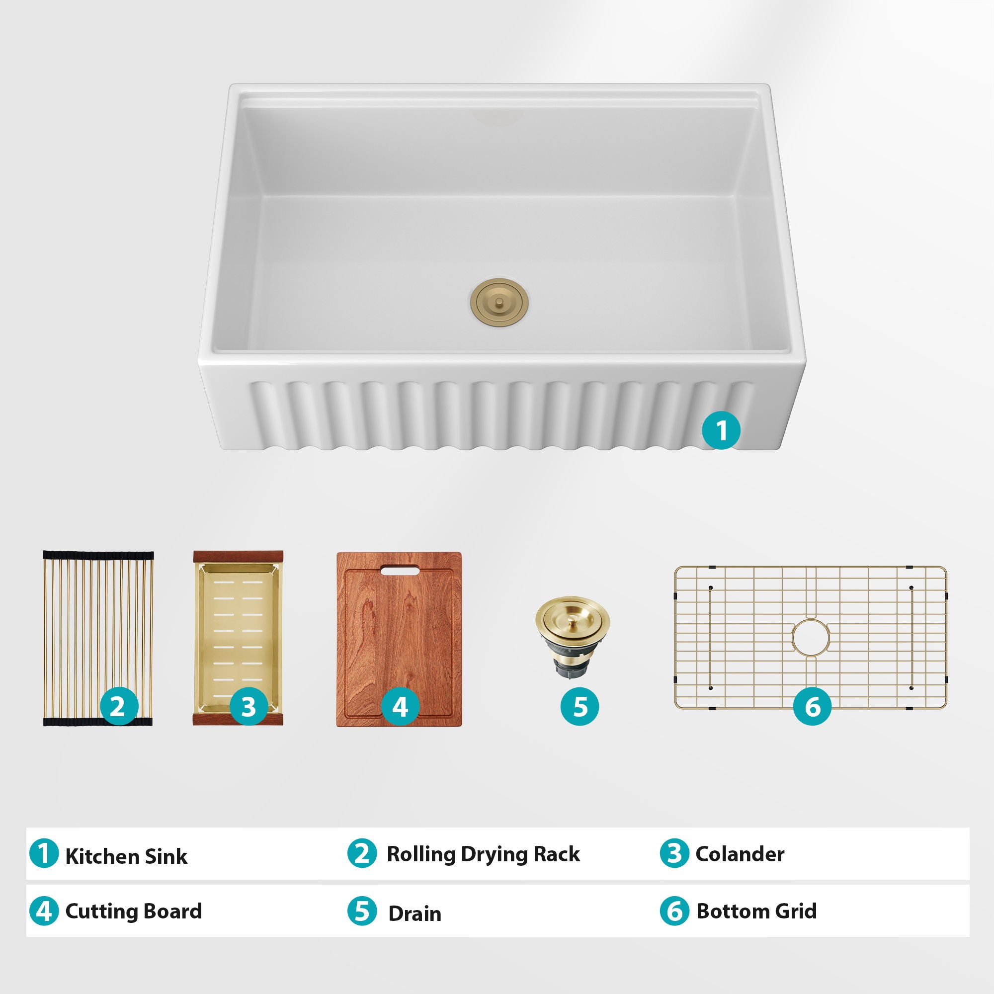 Workstation, Single Bowl Apron Front Kitchen Sink - White