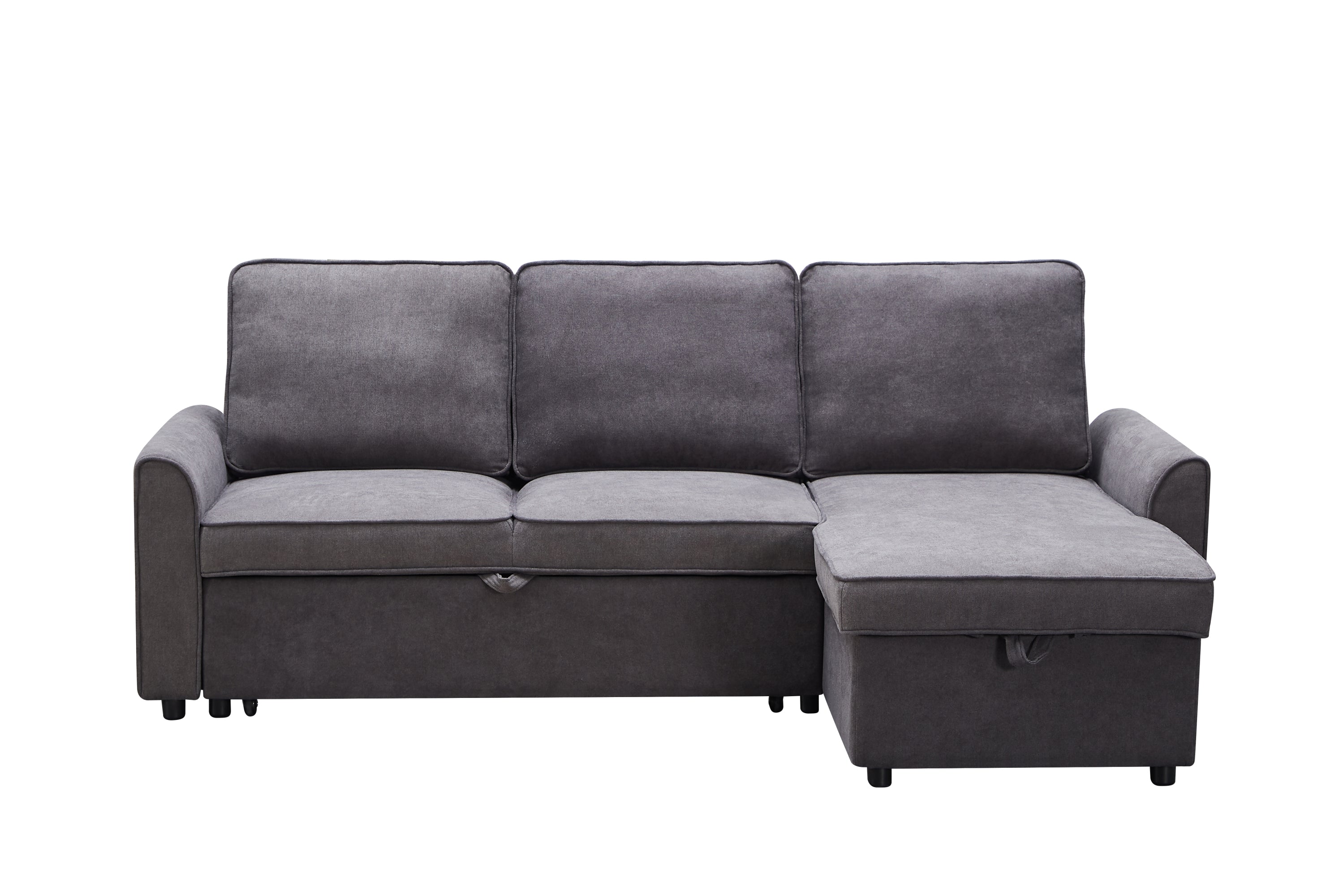 Modern Modular L-Shaped Sofa Bed with Chaise Dark Grey Linen