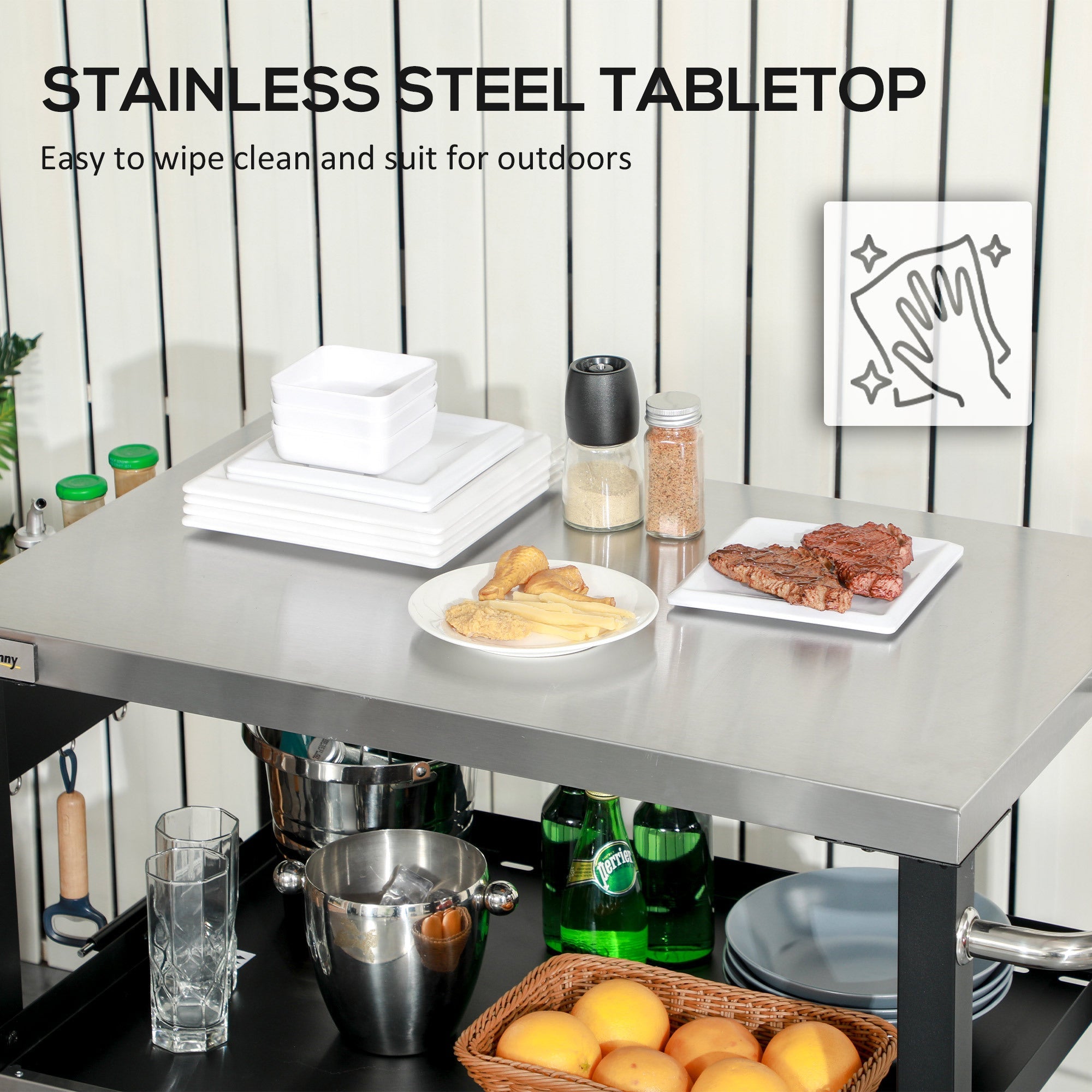 Outsunny Three-Shelf Outdoor Grill Cart with Stainless Steel Tabletop