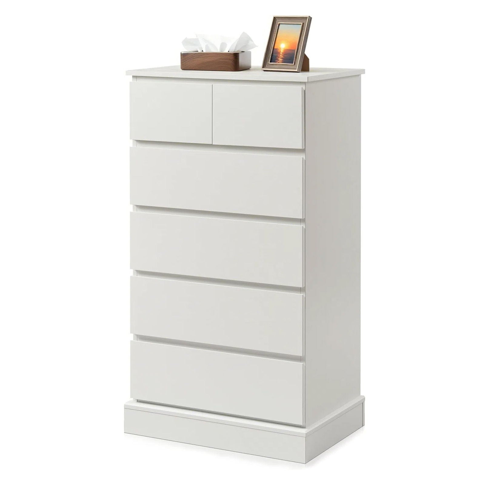 6 Drawer Tall Dresser With Concealed Handles, Vertical Storage Cabinet For Bedroom - White
