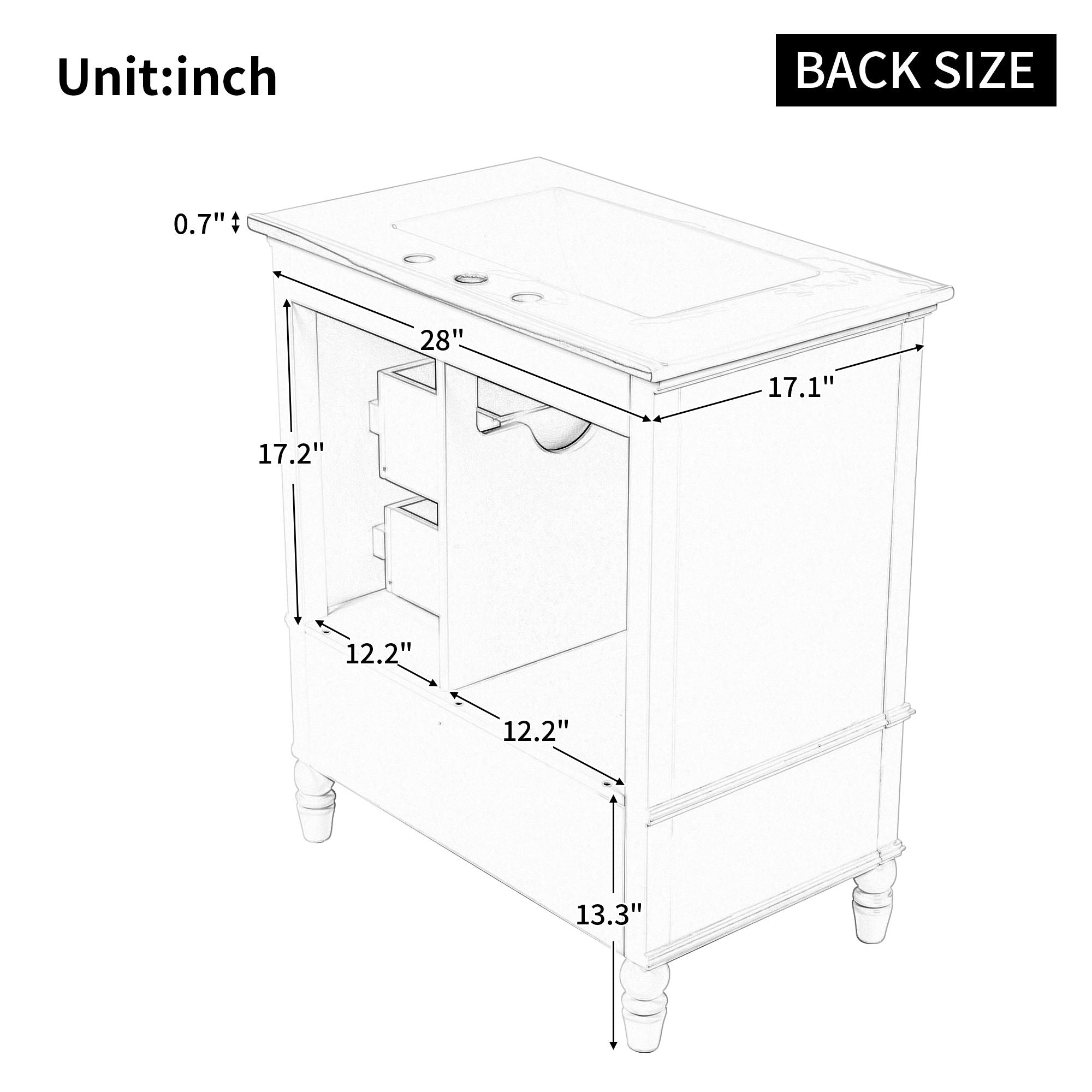 30" Bathroom Vanity With Sink, Bathroom Cabinet With A Door, 3 Drawers Legs, Adiustable Foot Pads - Gray