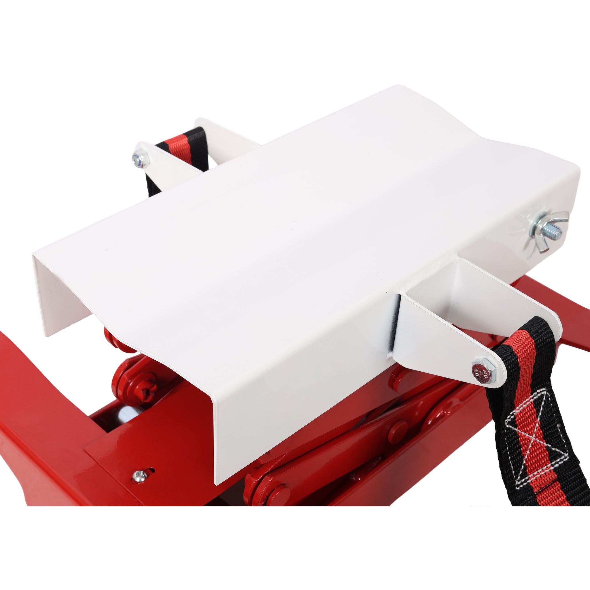 Heavy Duty Low Lift Transmission Jack With Nylon Safety Strap For Small Vehicles - Red