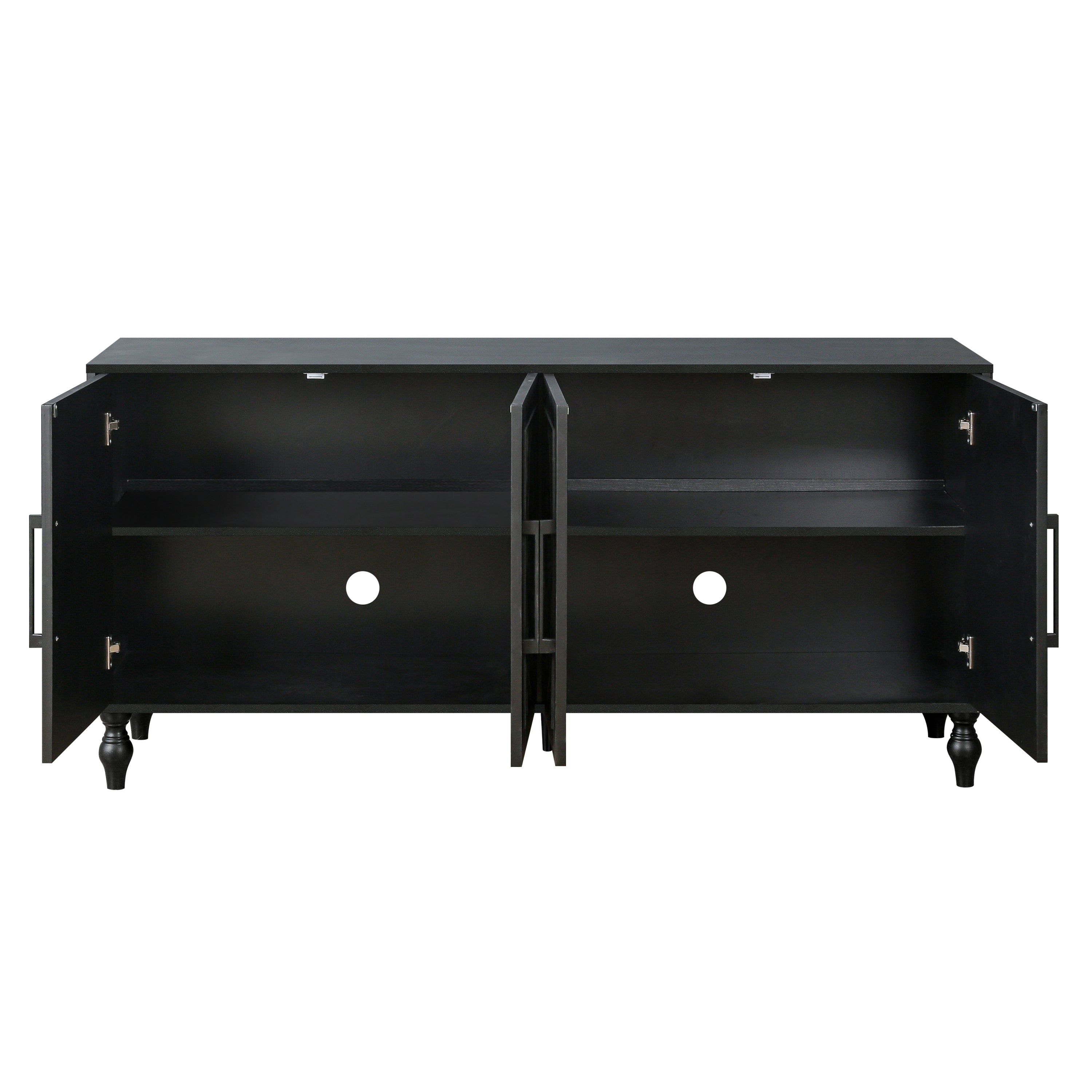 Carved flower door large storage cabinet with metal handle (black)