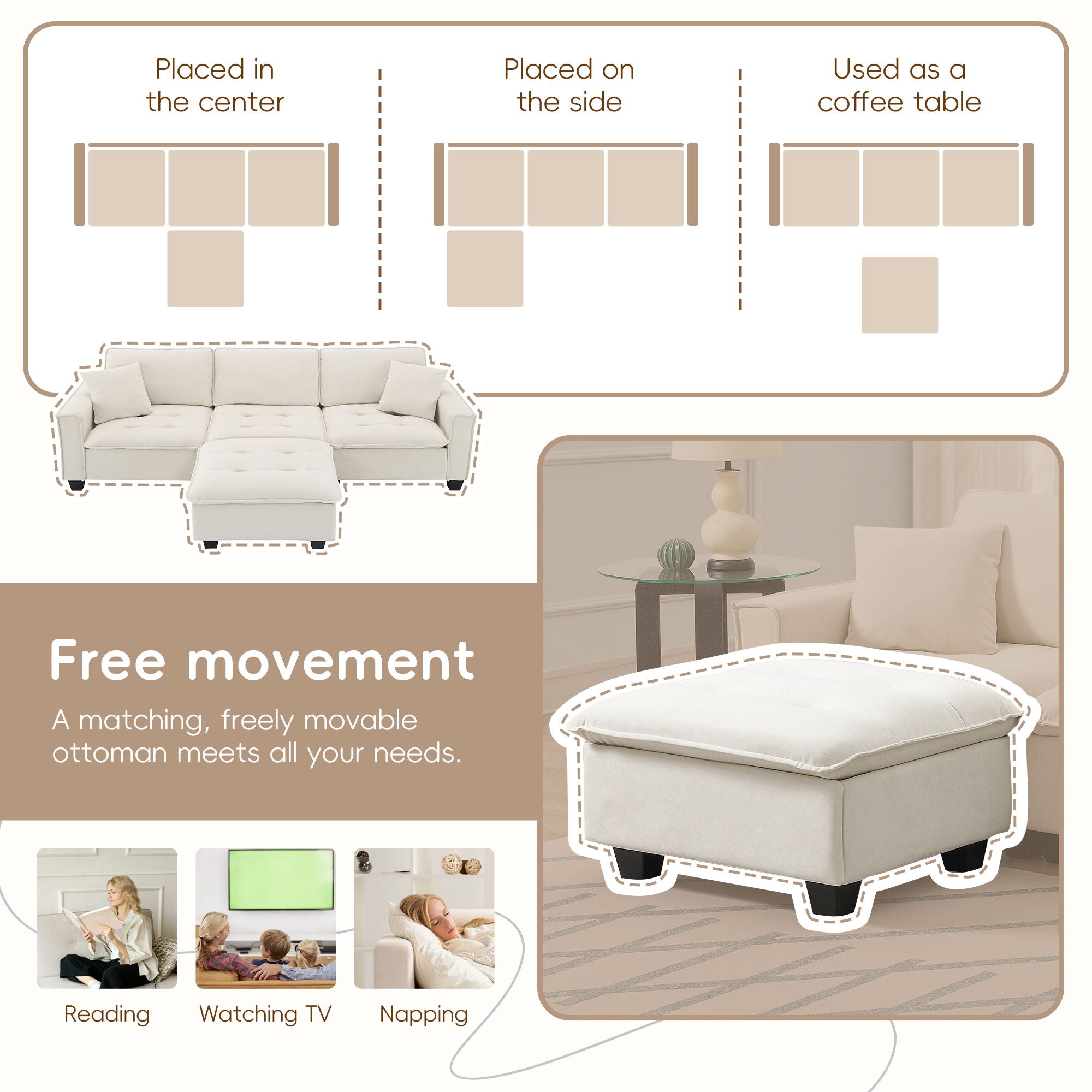 Modern Convertible Sectional L Shaped Reversible Couch Set With Free Pillows 4 Seat Suede Sleeper Sofa With Ottoman