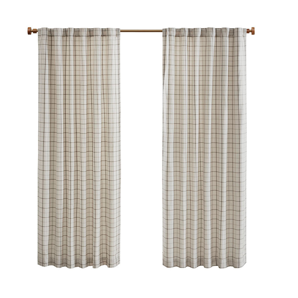 Plaid rod pocket and back tab curtain panel with fleece lining
