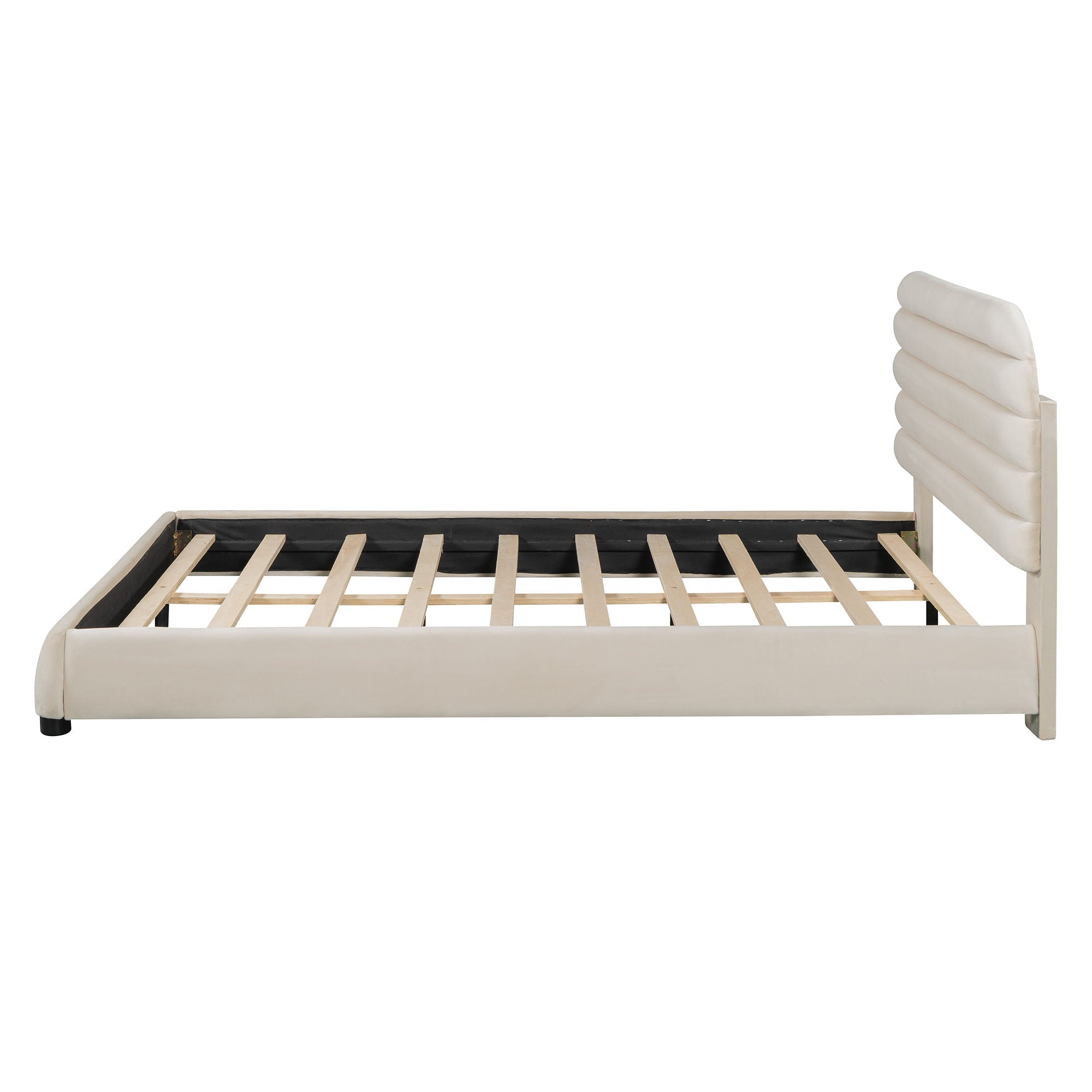 Upholstered Platform Bed Frame And Stylish Curve Shaped Design