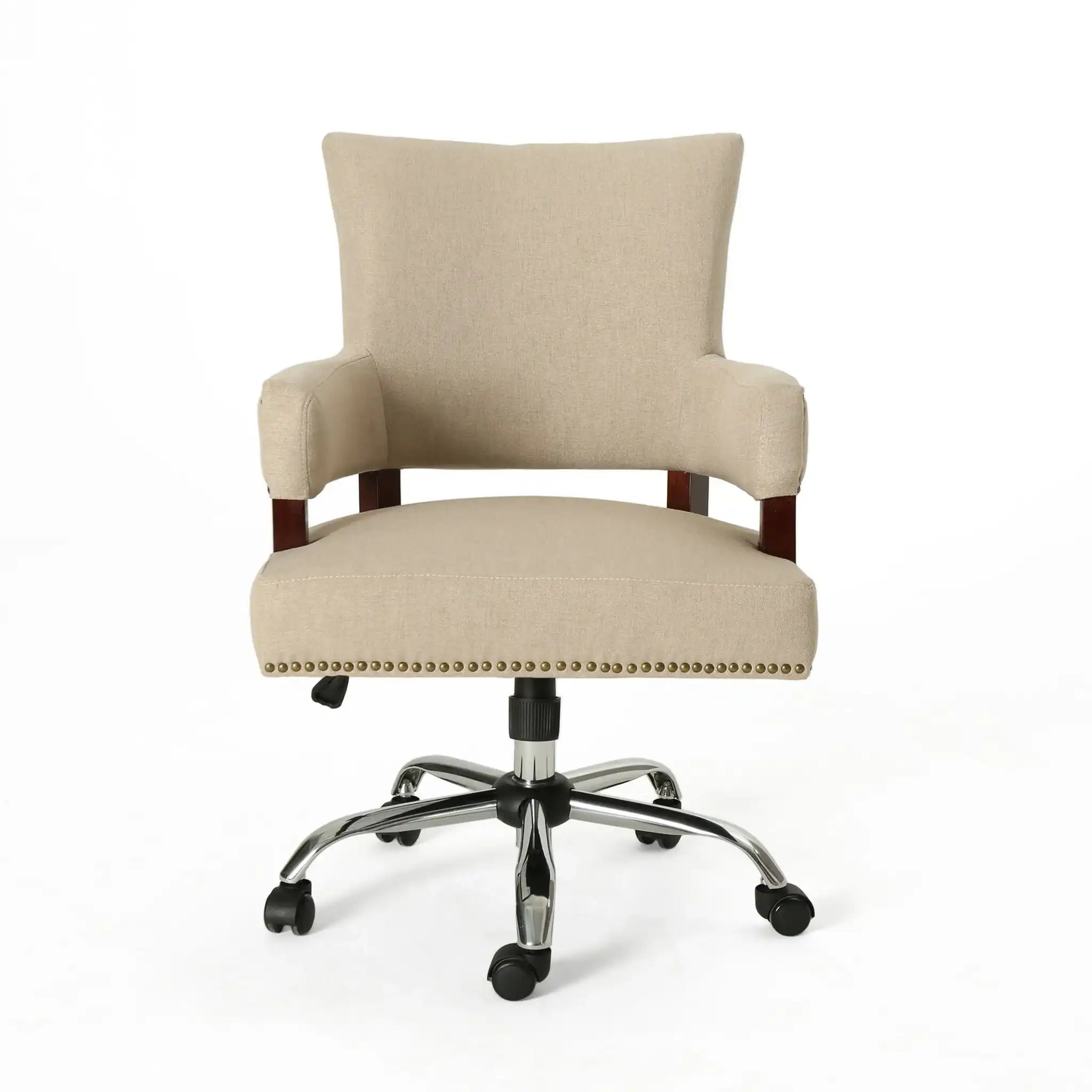 Zealous - Upholstered Office Chair With Curved Arms And Nailhead Accents - Wheat