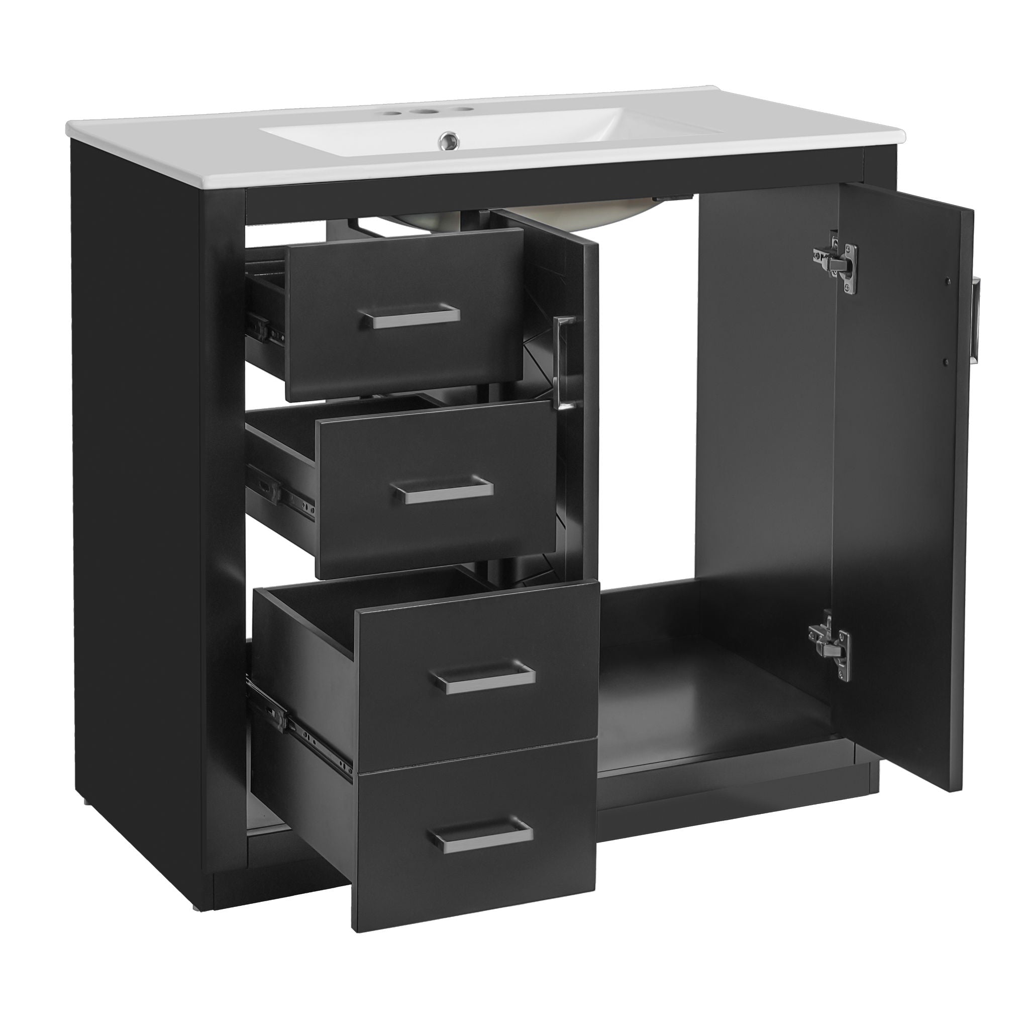 Modern Bathroom Vanity With Ceramic Sink, 6 Drawers & Soft-Close Doors