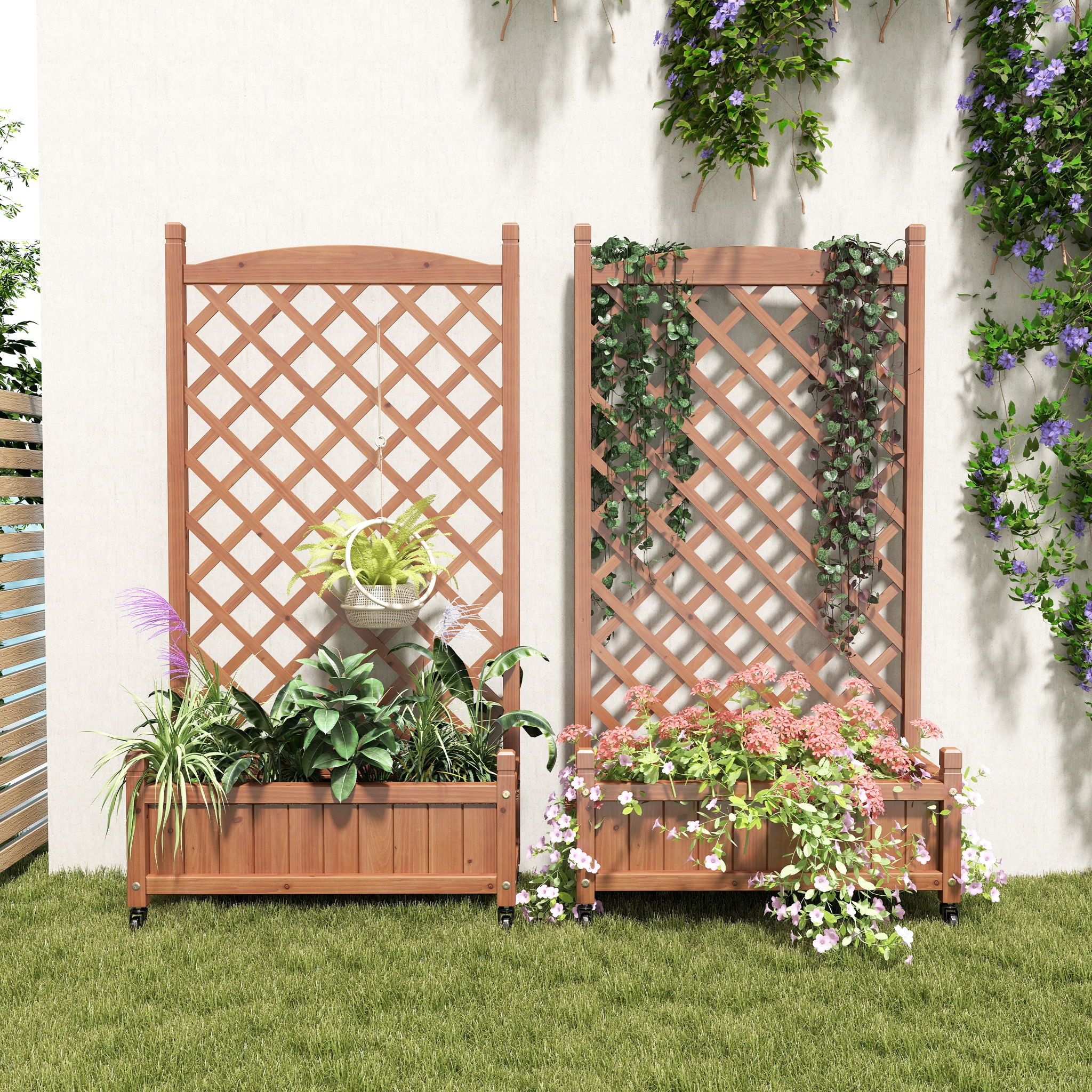 Raised Garden Bed With Trellis 2 Pack, Outdoor Planter Box & Plant Stand With Climbing Racks - Brown