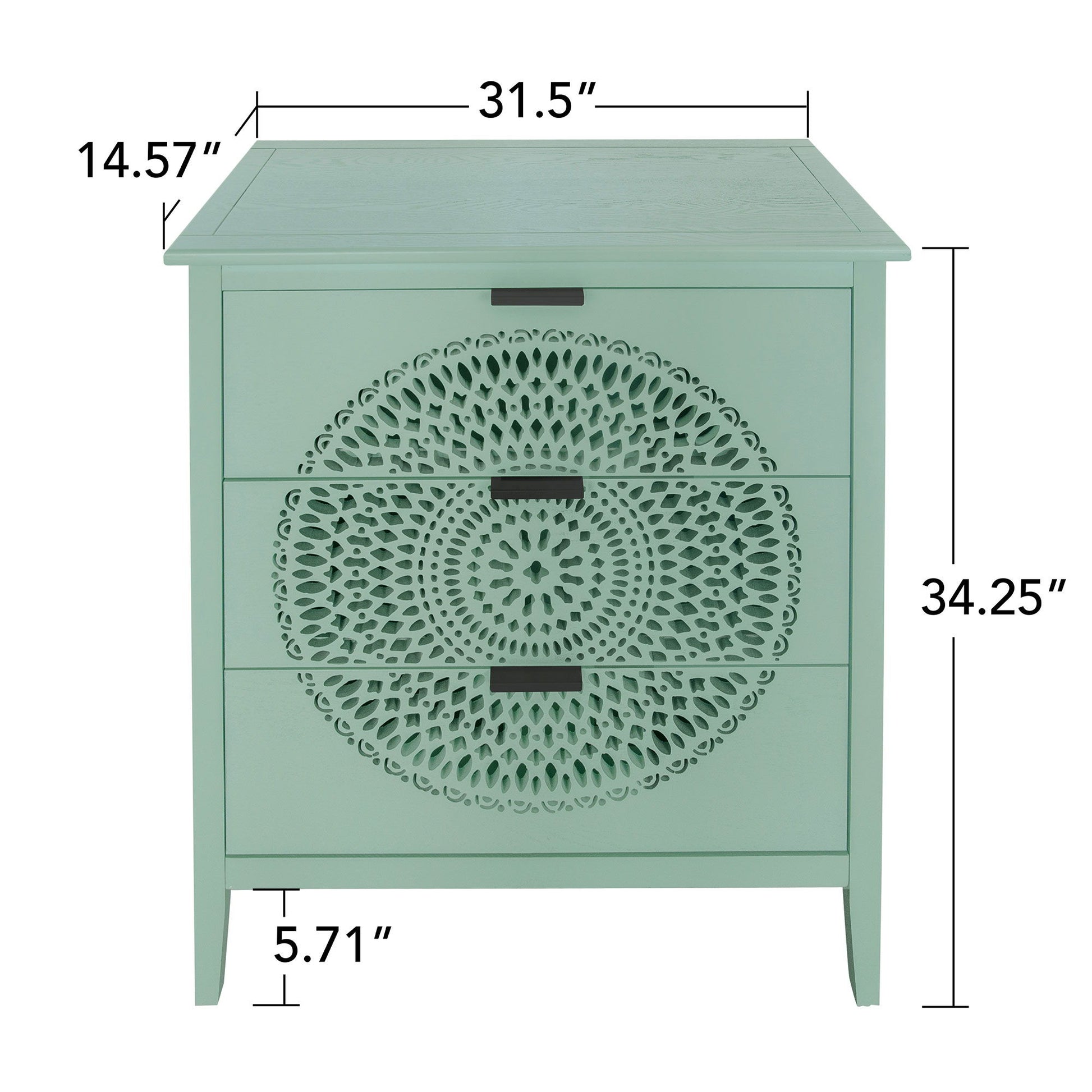 3 Drawer Storage Cabinet With Hollow Carved Design And Metal Handles, Chest For Entryway, Living Room Or Bedroom - Light Green - Best Buy Furniture