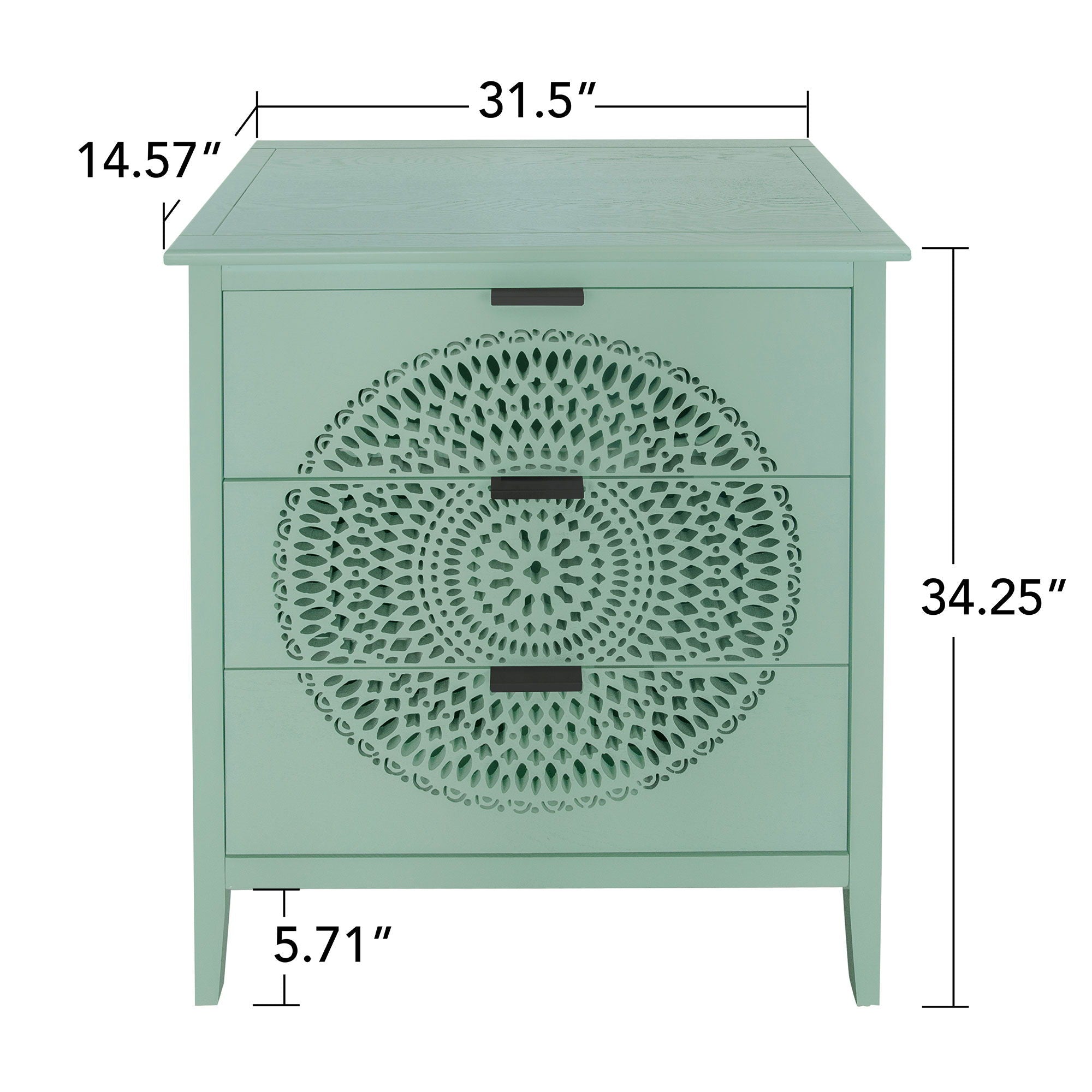 3 Drawer Storage Cabinet With Hollow Carved Design And Metal Handles, Chest For Entryway, Living Room Or Bedroom - Light Green - Best Buy Furniture