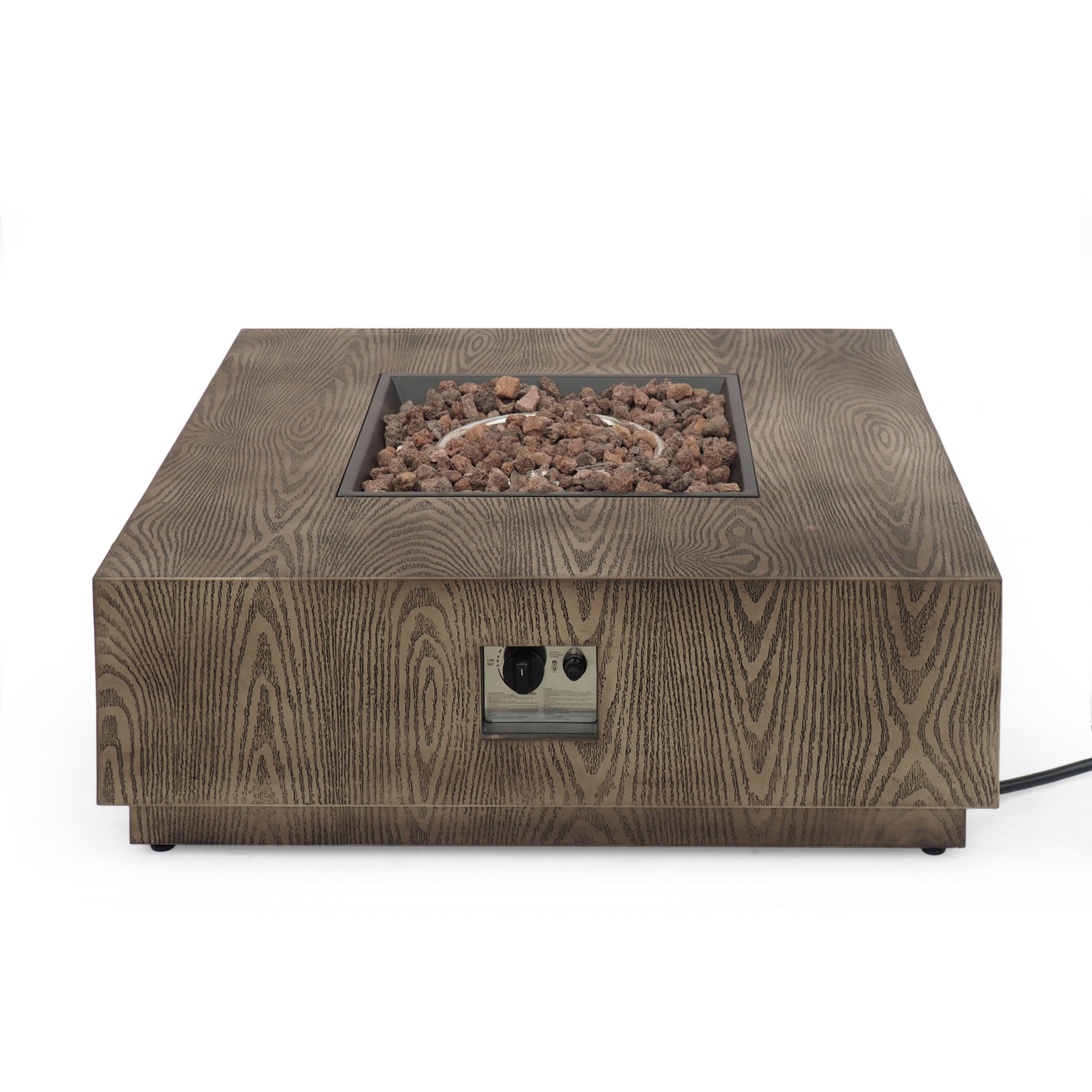 Wellington Square Iron Fire Pit with Wood Pattern Design and 50,000 BTU Output