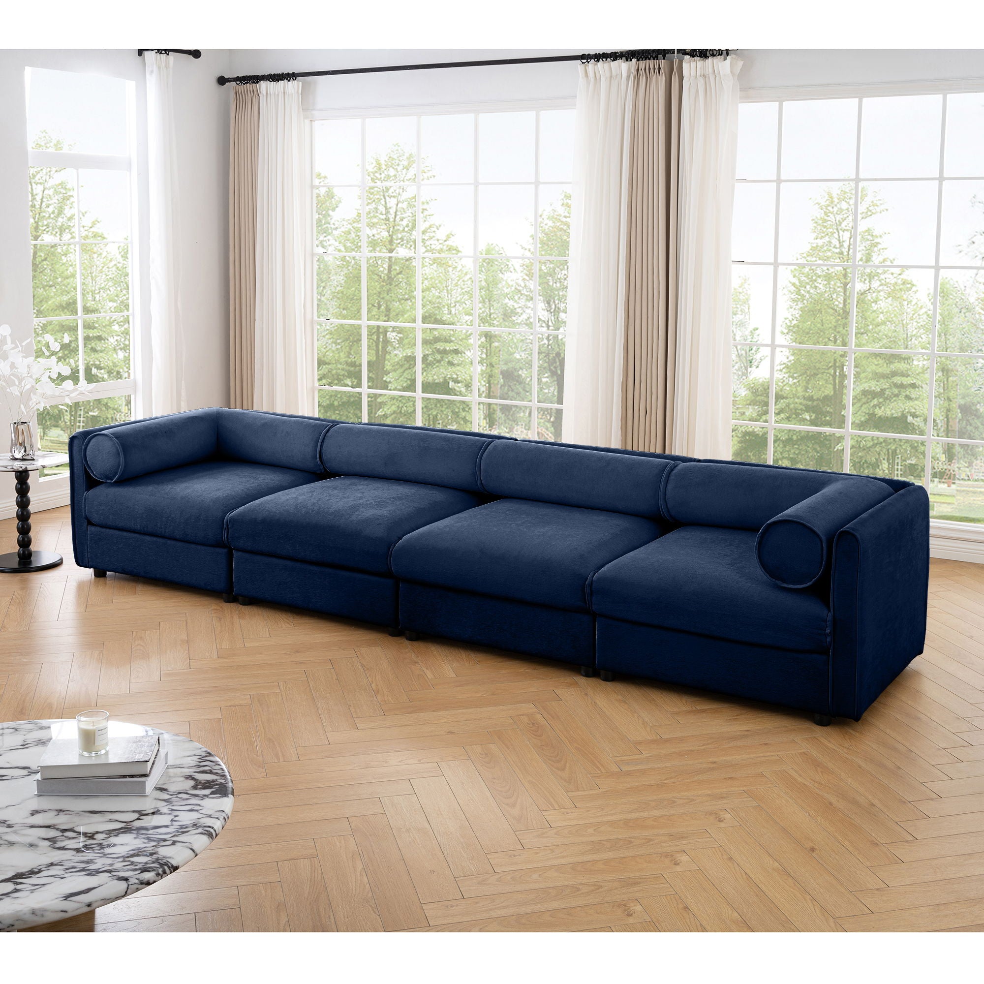 Stylish Chenille Sofa With Storage Seat And Cylindrical Backrest - Best Buy Furniture