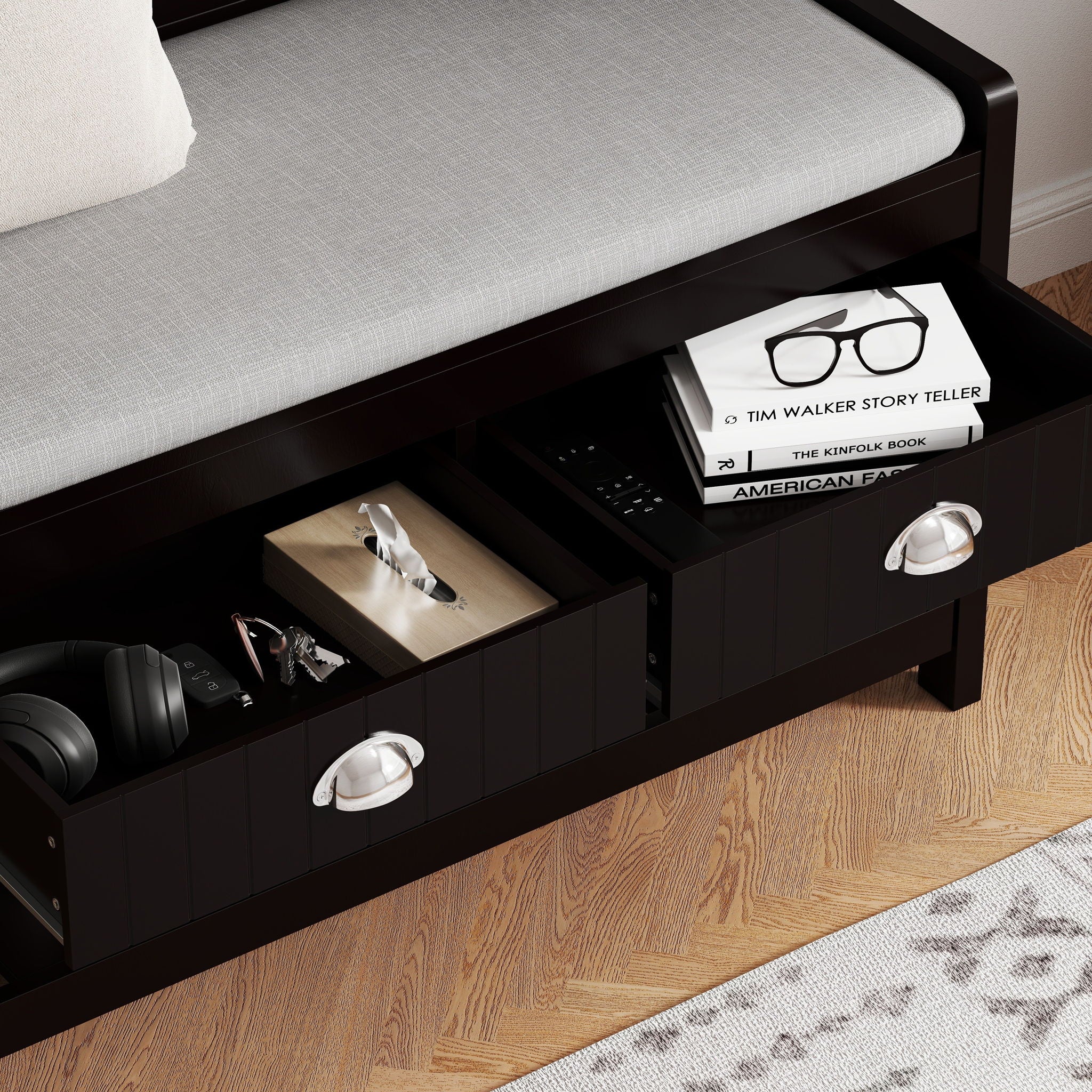 Modern 3 In 1 Hallway Hall Tree With Storage Drawers, Coat Rack, Shoe Rack Bench And Cushion