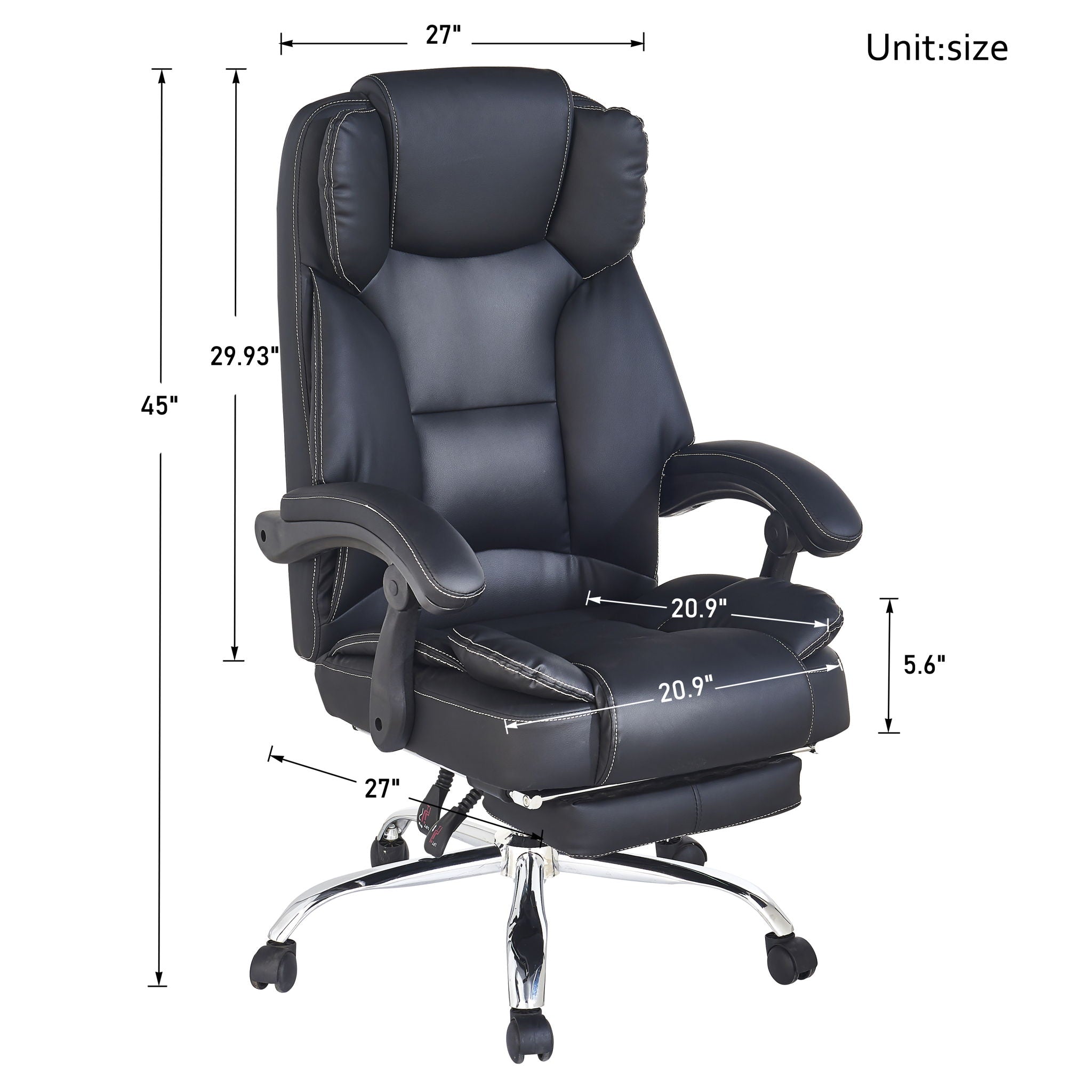 Big And Tall Office Chair, High Back Ergonomic Office Chair With Footrest, Executive - Black