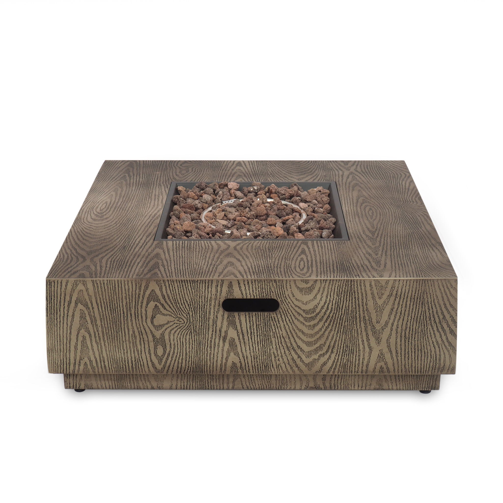 Wellington Square Iron Fire Pit With Wood Pattern Design And 50,000 Btu Output