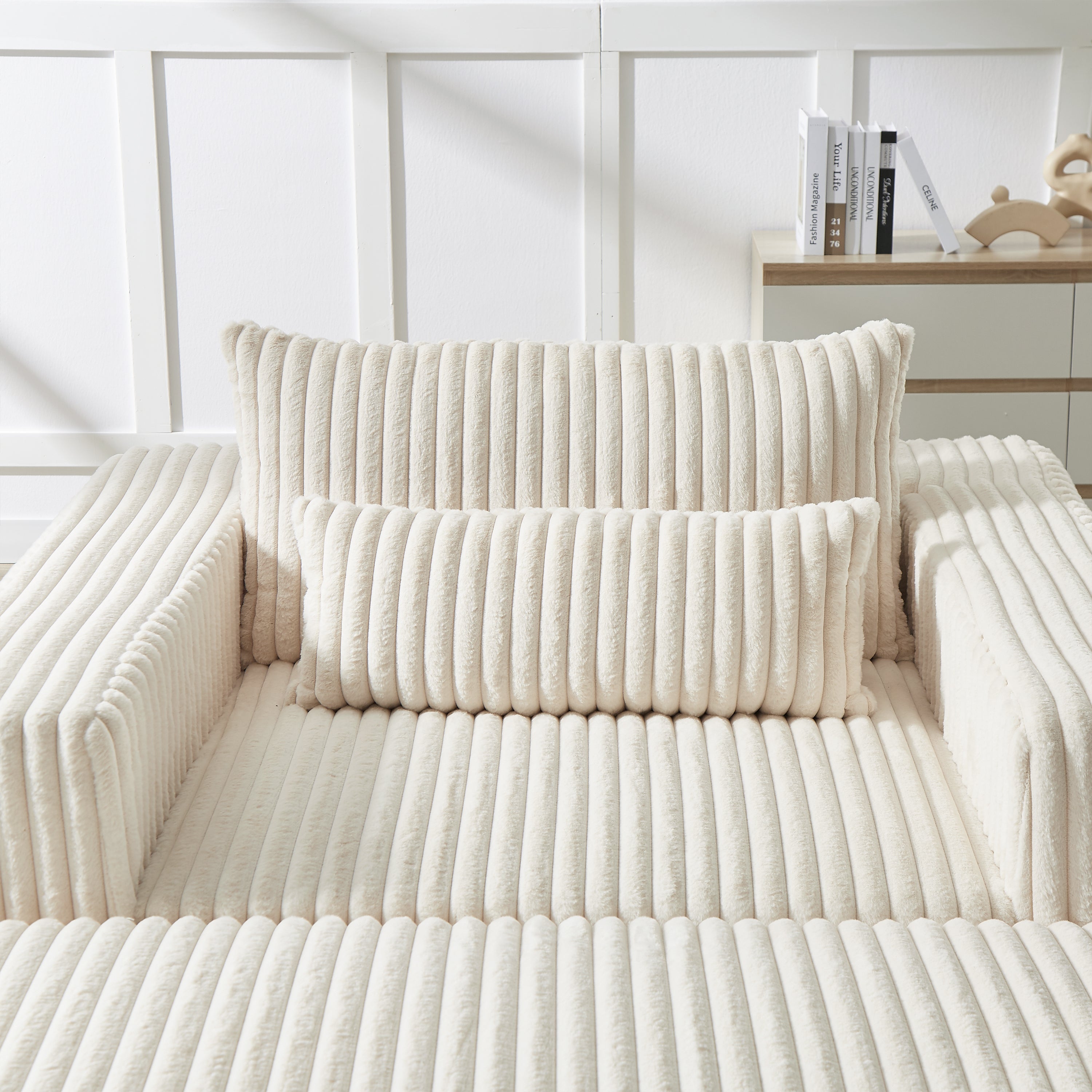 75-Inch Corduroy Sofa Lounge Chair with Removable Footrest