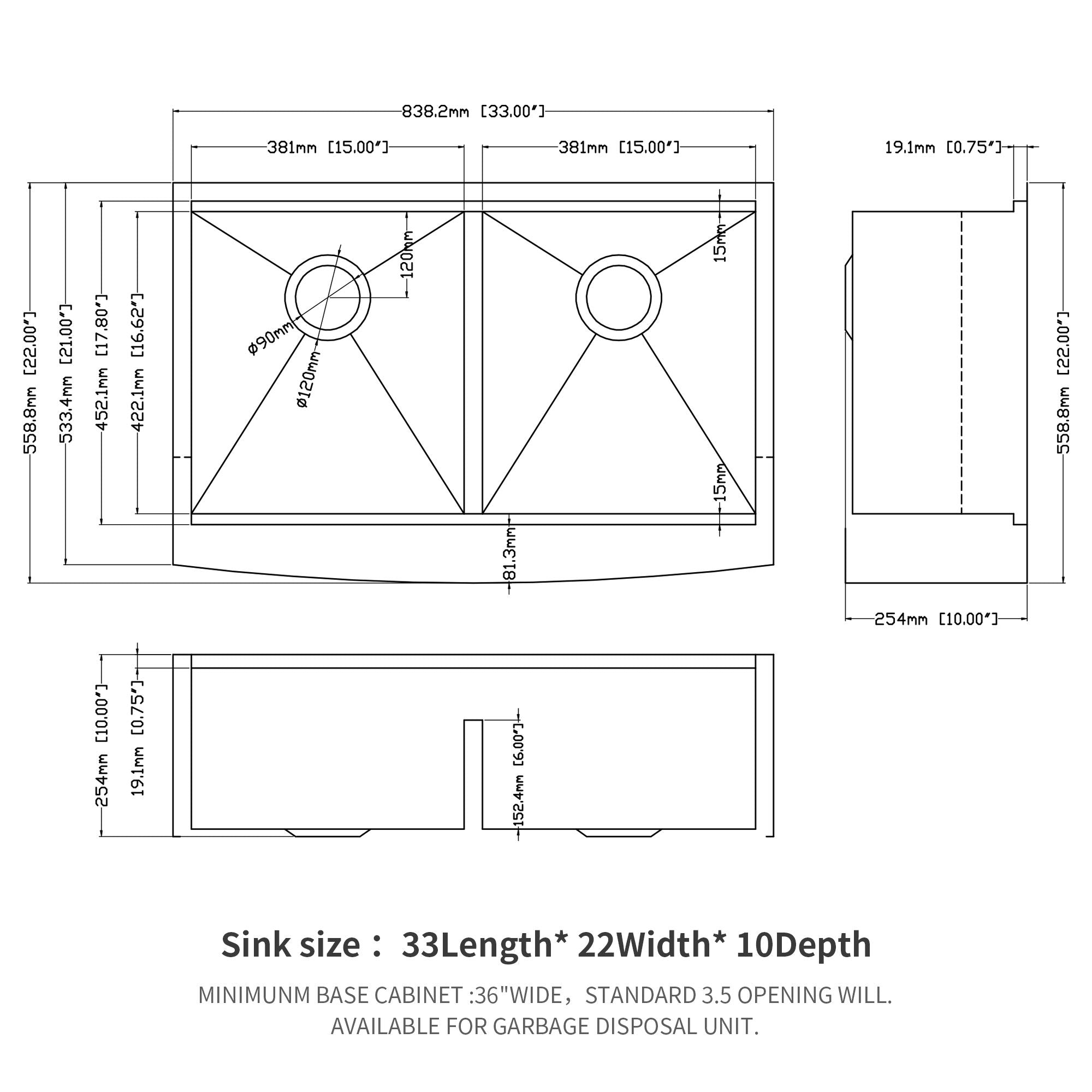 Farmhouse Double Bowl Workstation Kitchen Sink 33" Stainless Steel 16 Gauge Apron Front, Finish - White