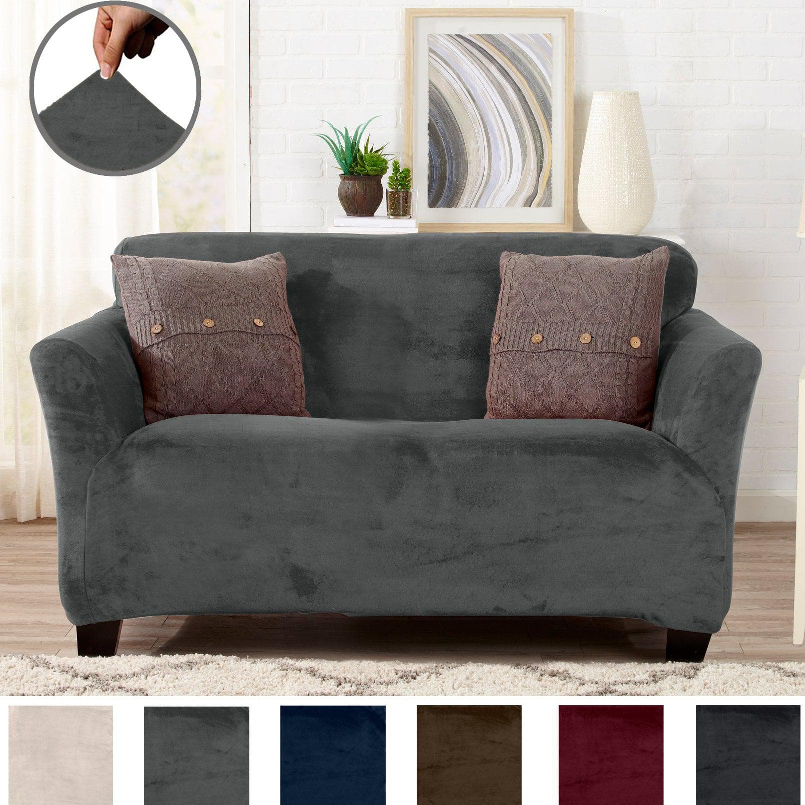 Velvet Stretch Slipcover - Gale Collection - Best Buy Furniture