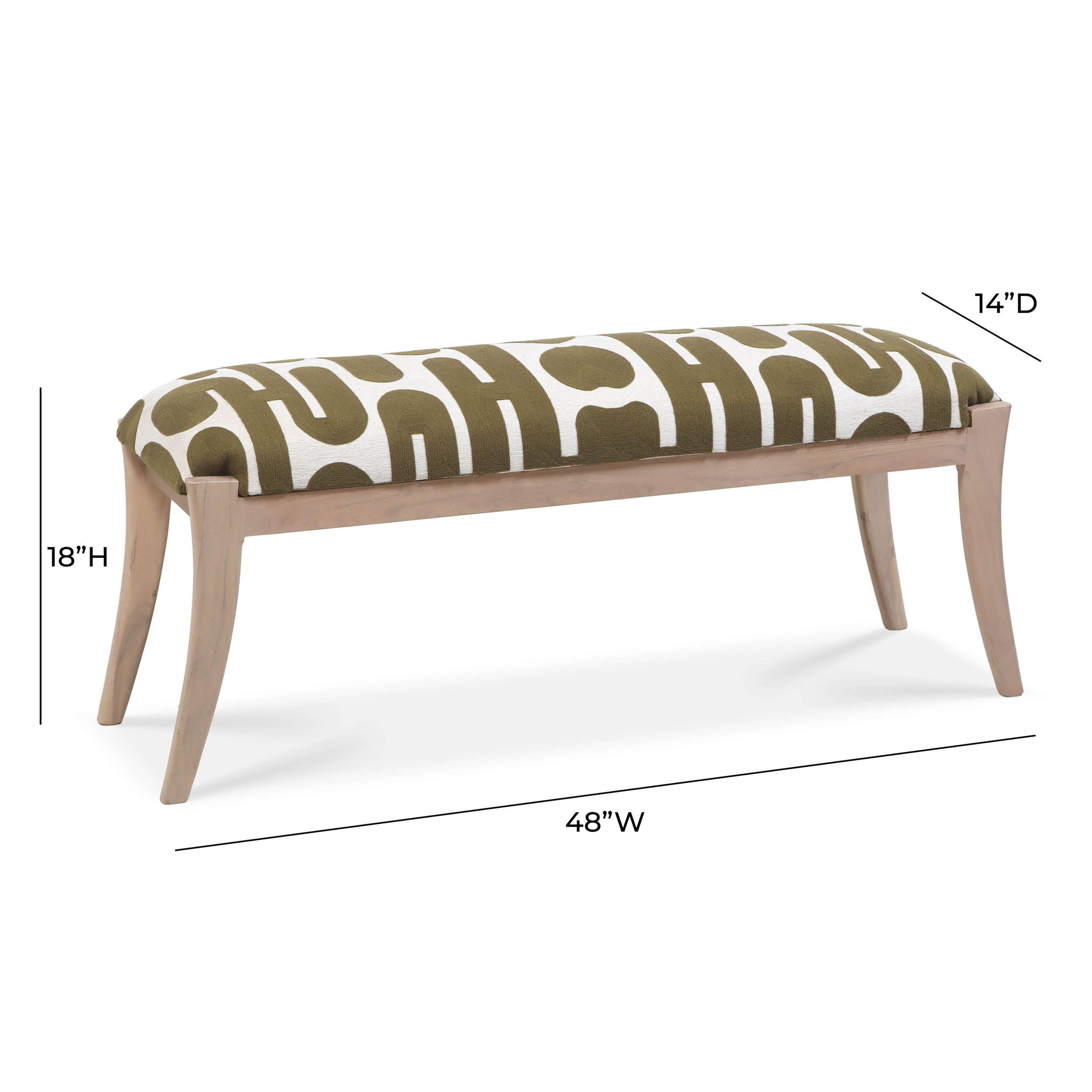 Arielle - Embroidered Bench - Olive / White