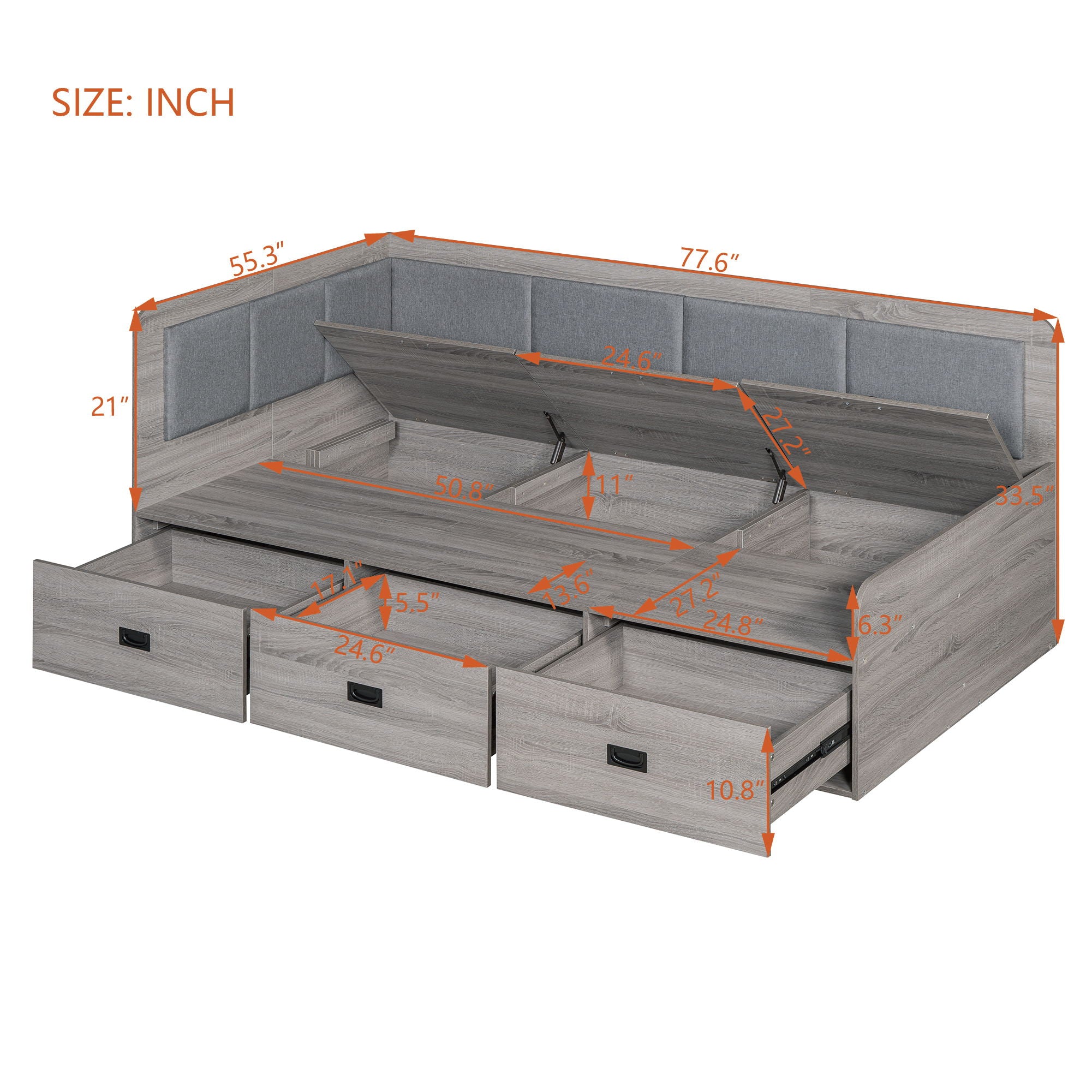 Daybed With 3 Drawers And 3 Storage Compartments
