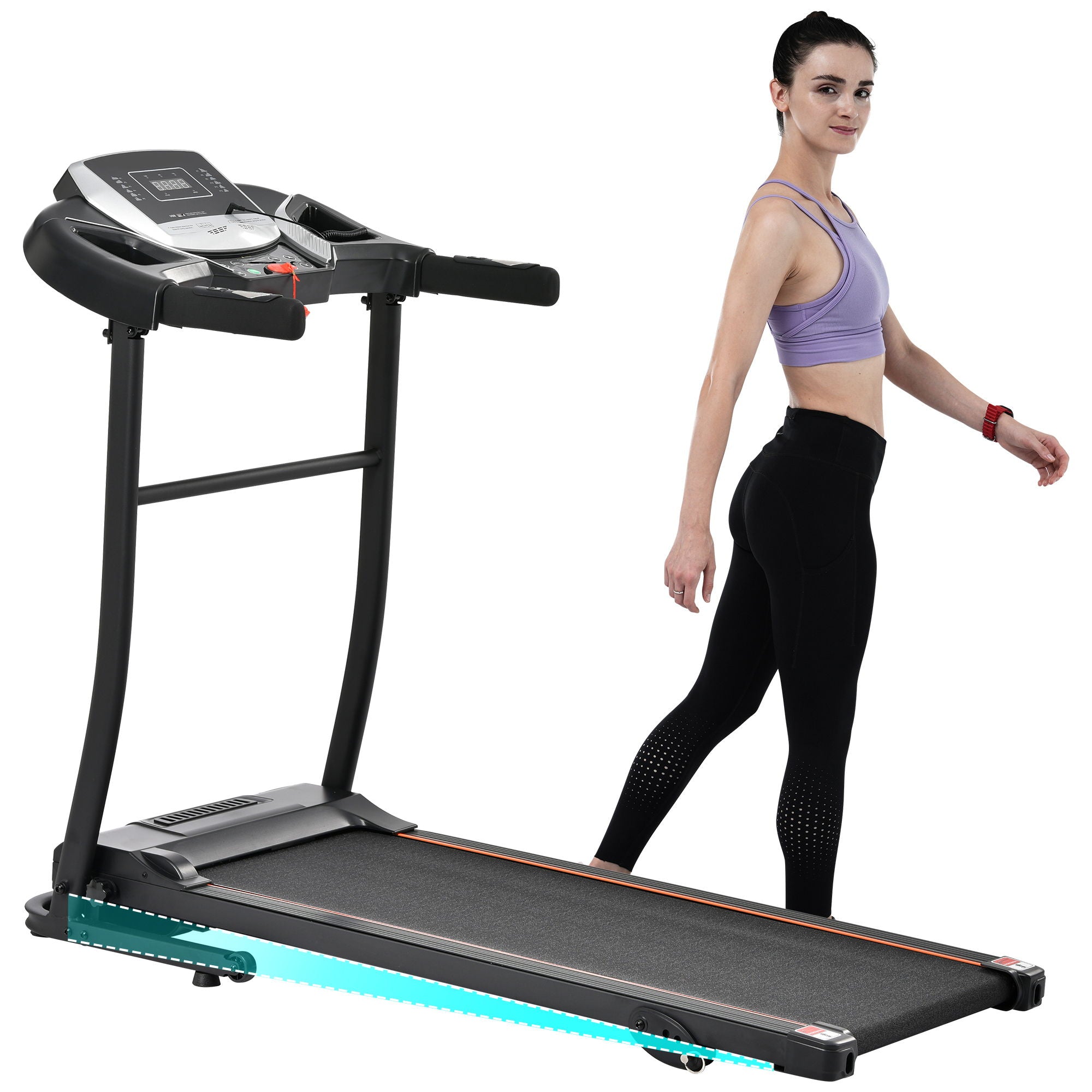 Folding Treadmill With Incline And Heart Rate Sensor, 2.5Hp Quiet Brushless With USB Charge Station, Small Space Portable Running Walking Machine - Black / Silver