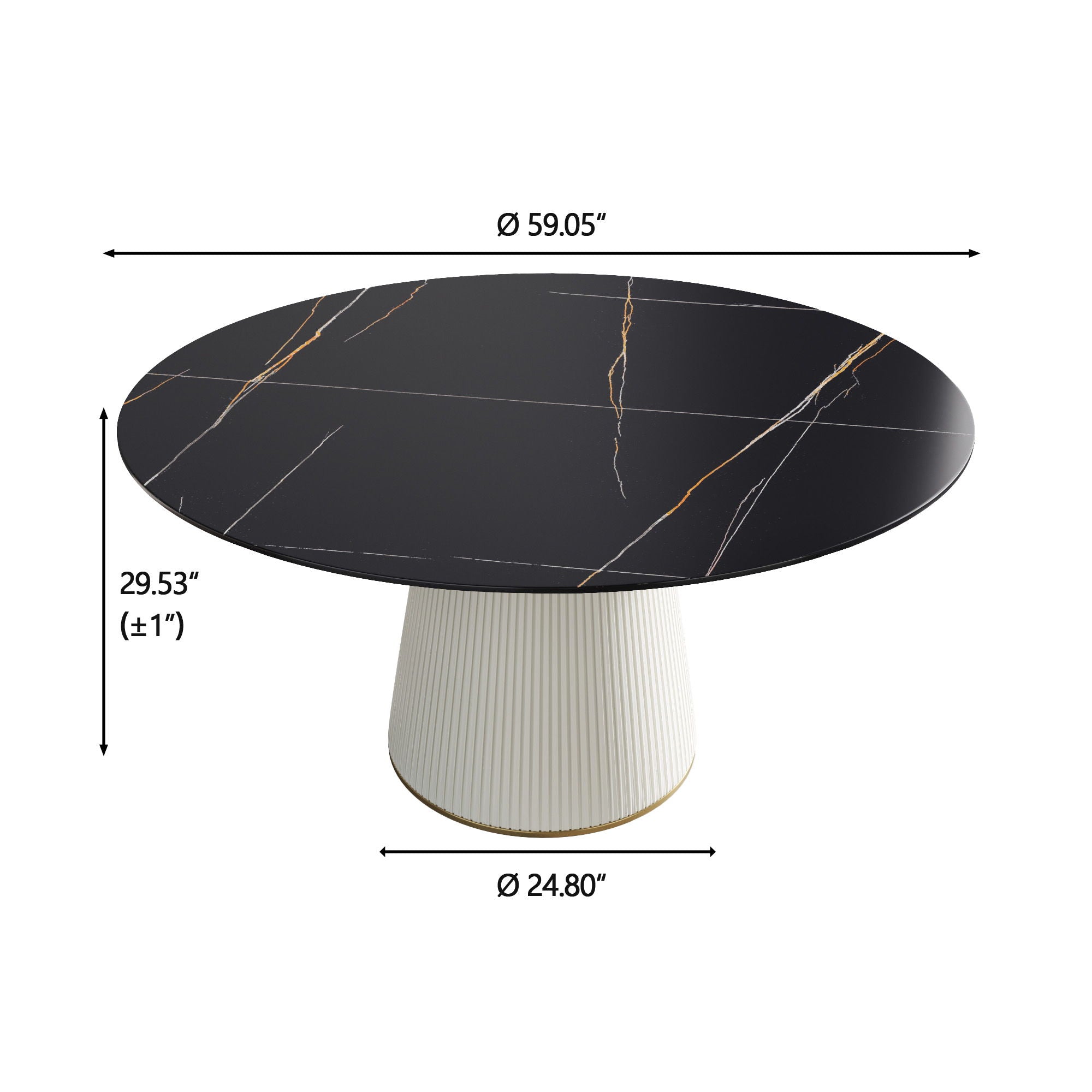 Modern Artificial Stone Round Plywood Base Dining Table, Can Accommodate 8 People, (Not Including Chairs) - Black / Beige - Best Buy Furniture