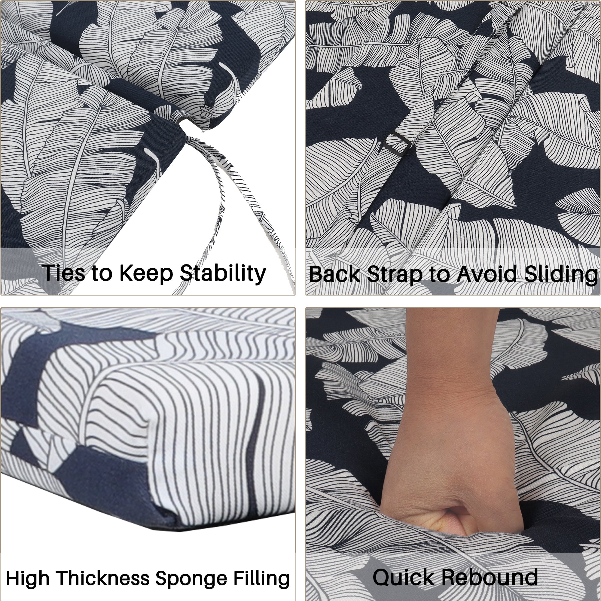 2-Piece Indoor/Outdoor Chaise Lounge Chair Cushion Set with Ties