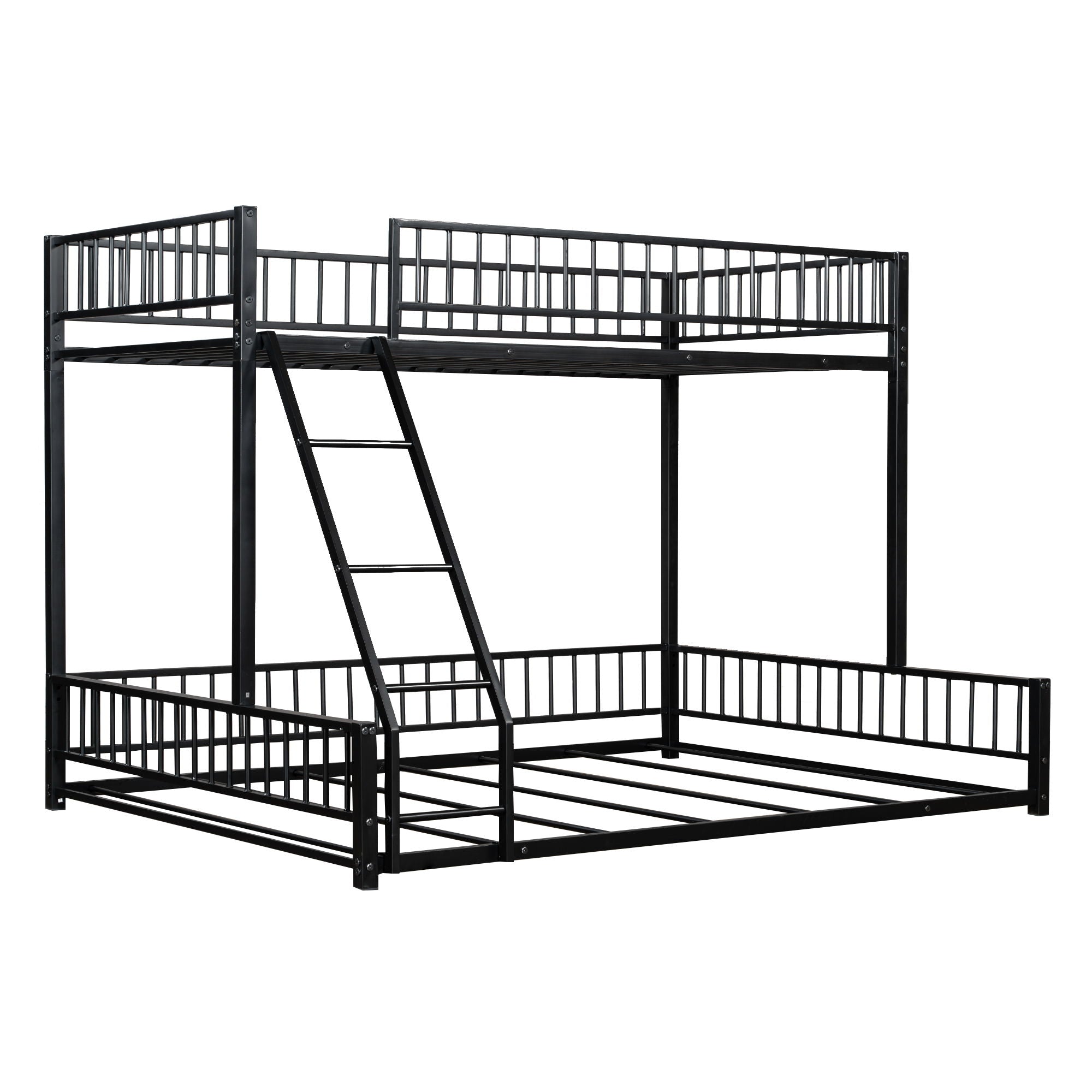 Bunk Bed Frame With Ladder And Safety Guardrails
