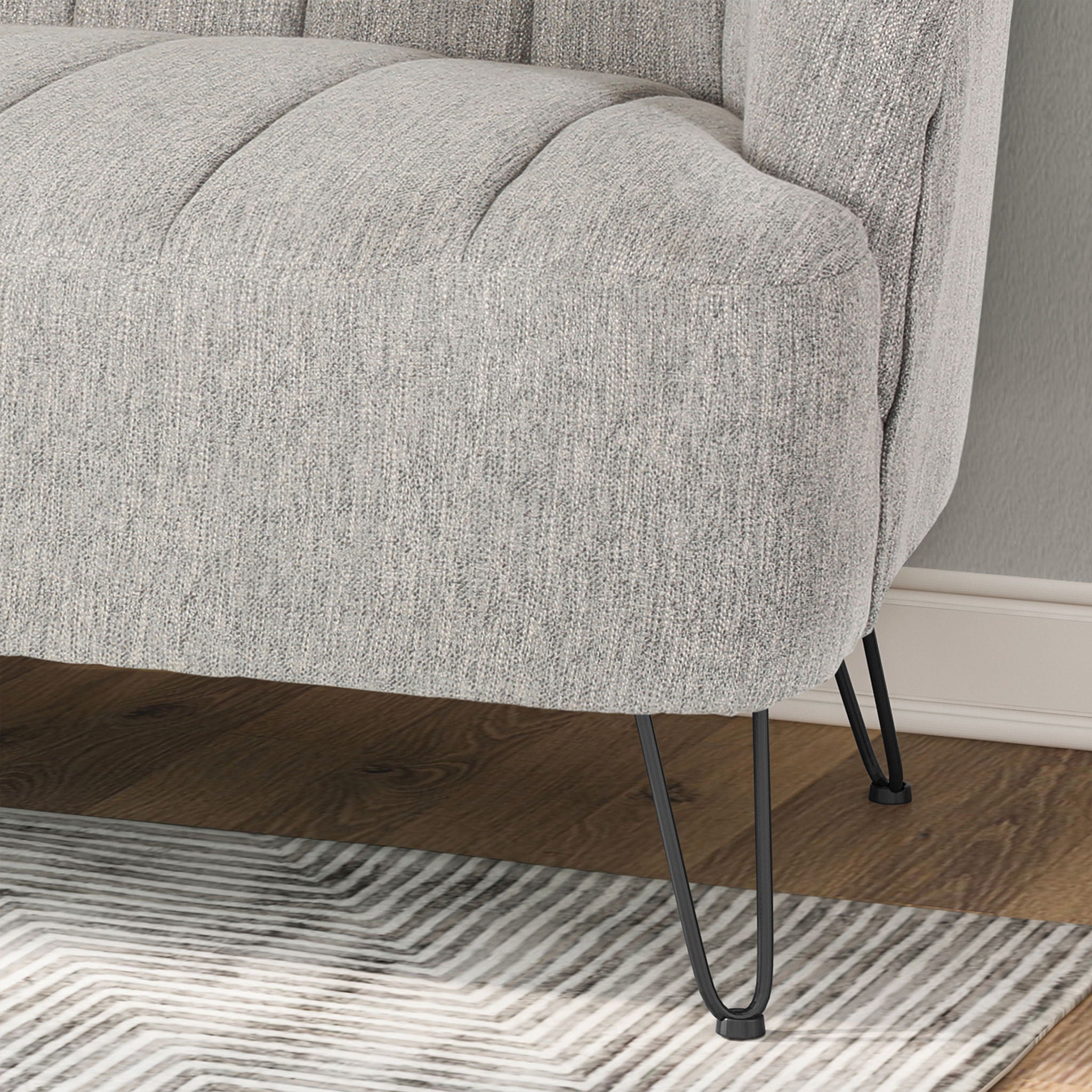 Modern Loveseat With Channel Stitching And Iron Legs - Light Gray