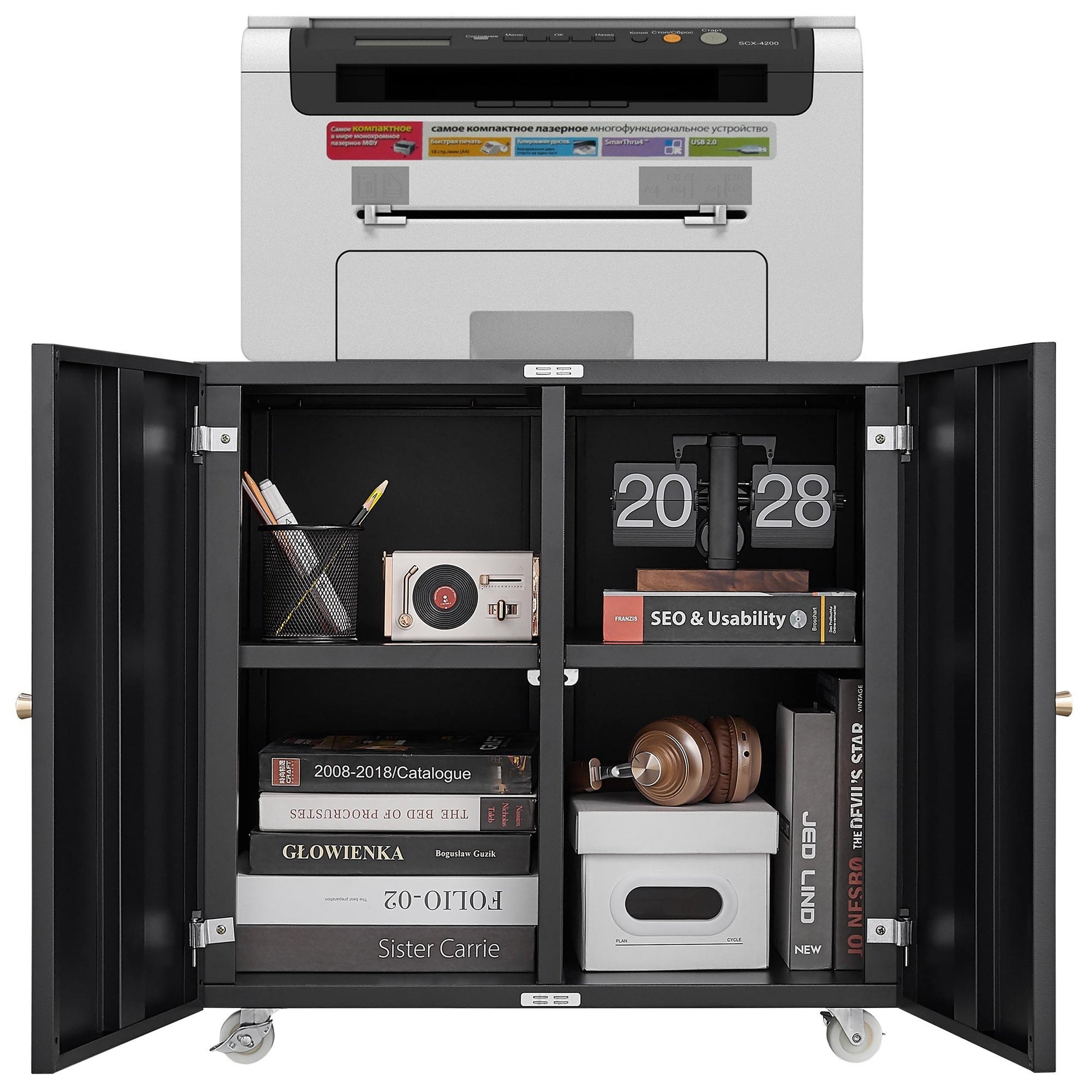 Office Furniture Copier Cabinet 2 Door Steel Copier Stand Mobile Pedestal File Printer Stand - Best Buy Furniture