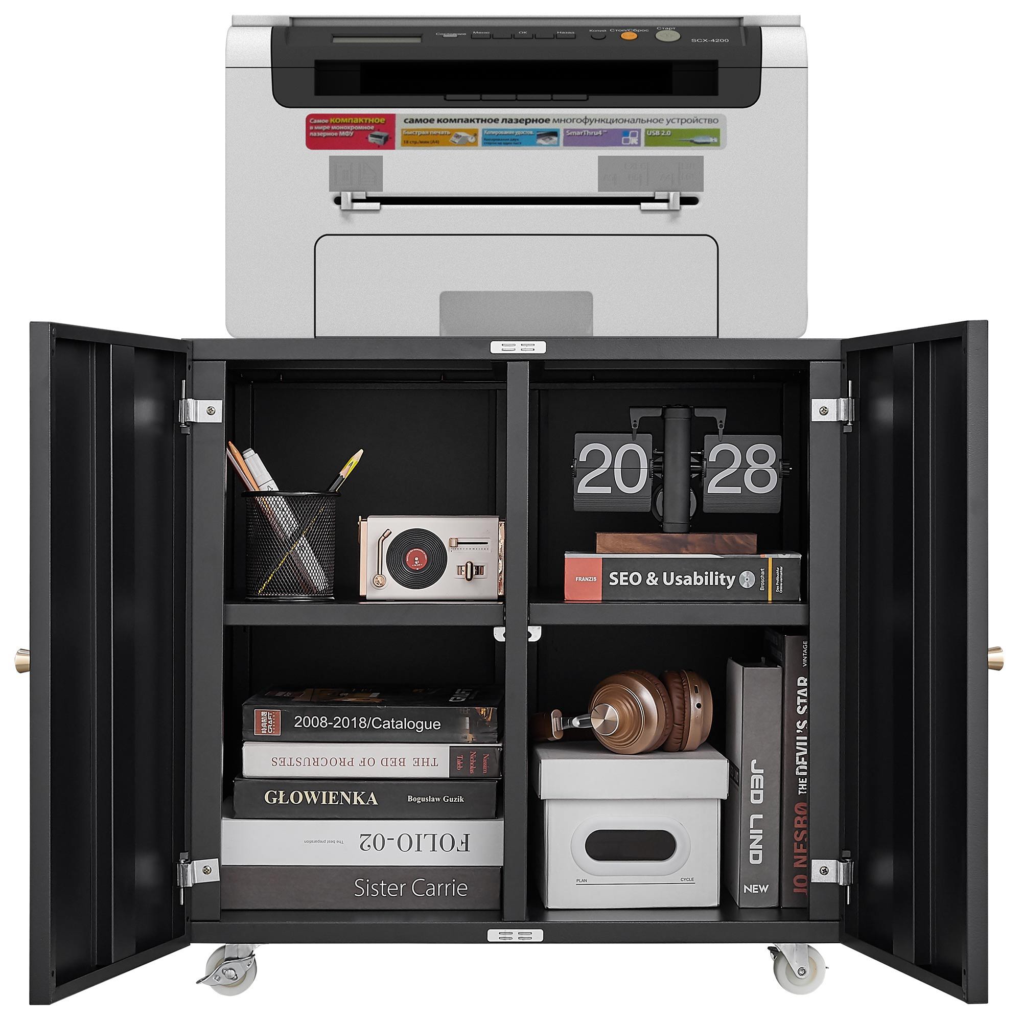 Office Furniture Copier Cabinet 2 Door Steel Copier Stand Mobile Pedestal File Printer Stand - Best Buy Furniture