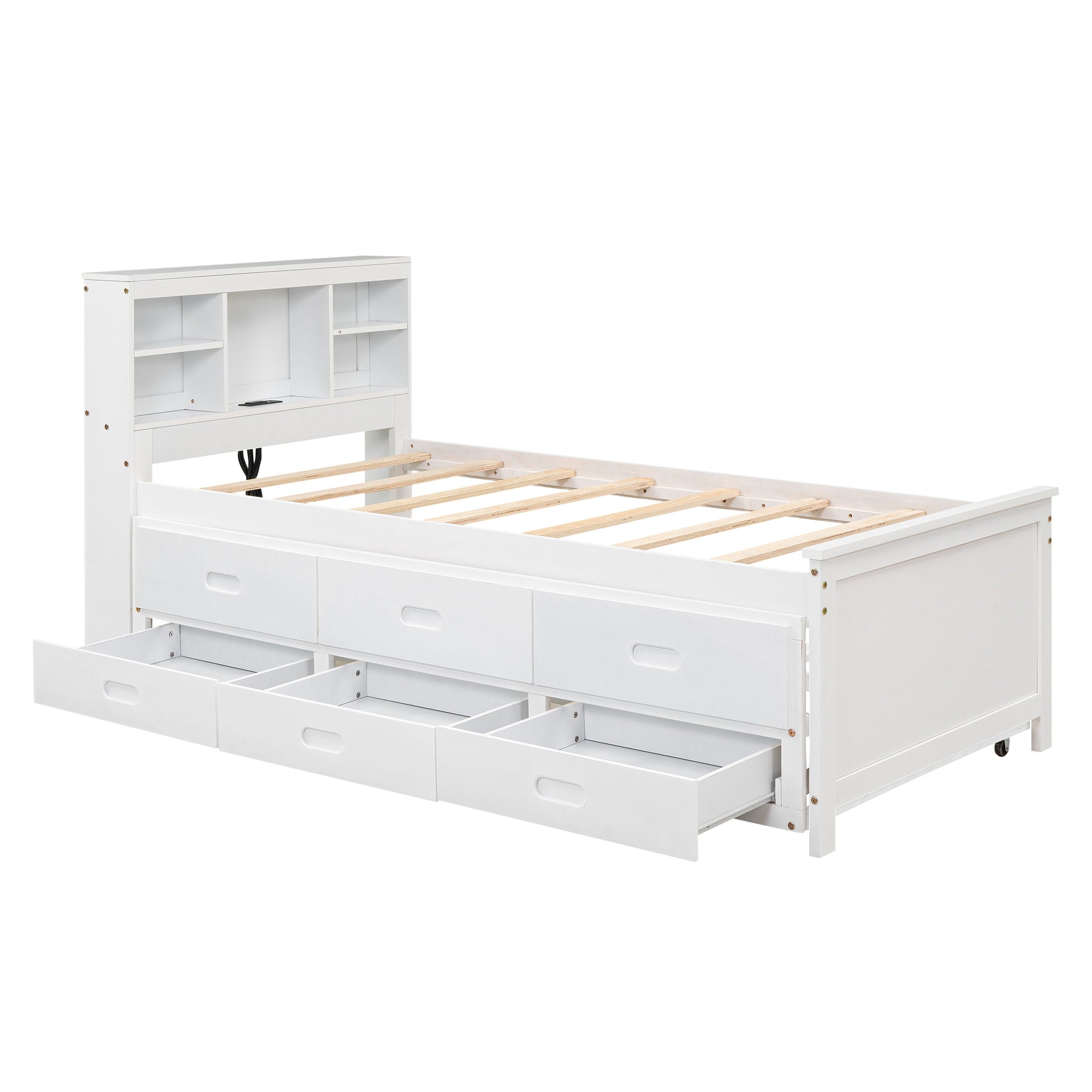 Platform Bed With Storage Headboard, USB, Trundle And 3 Drawers