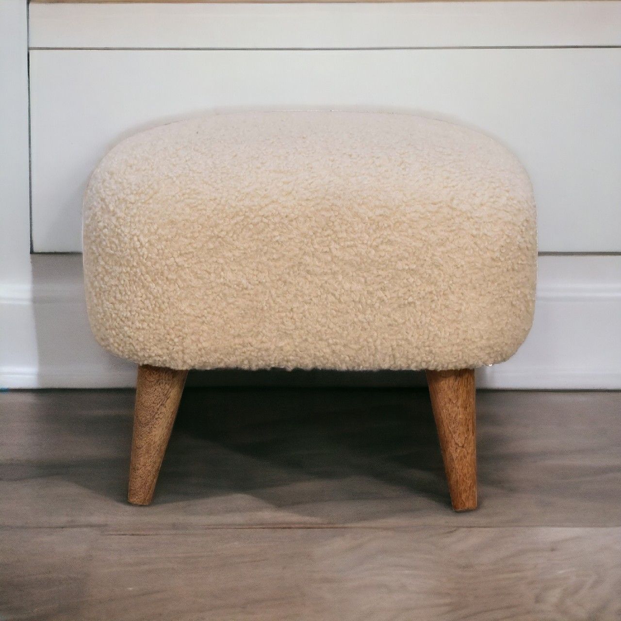 Boucle Square Footstool - Cream - Best Buy Furniture