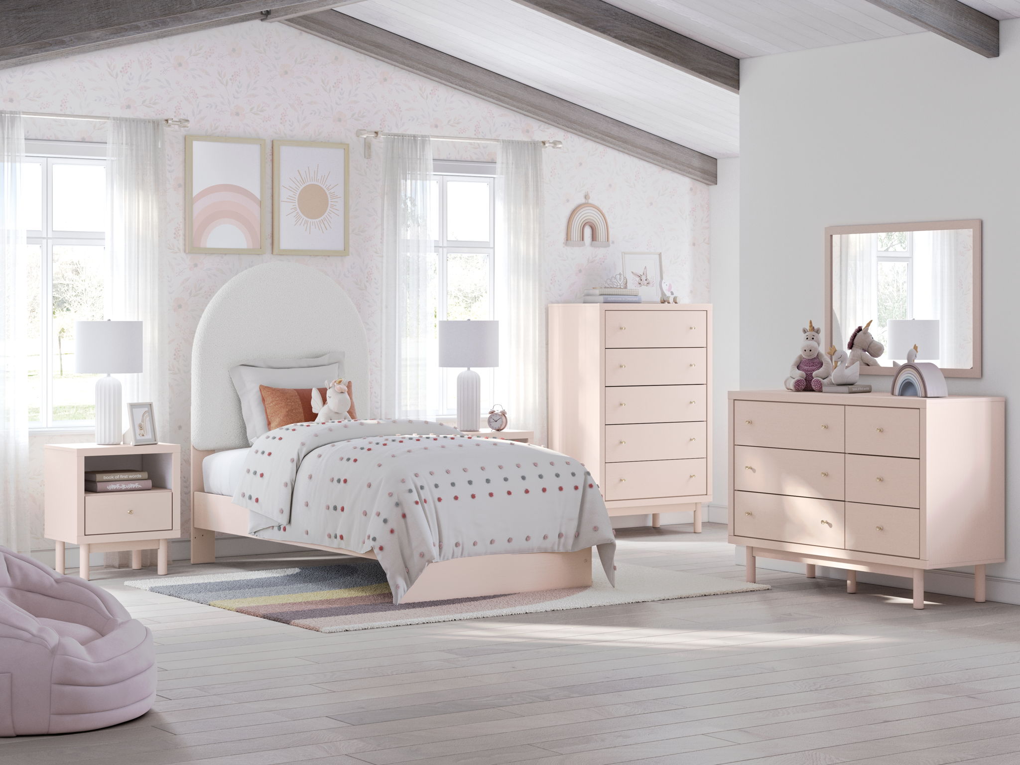 Wistenpine - Dresser And Mirror - Blush