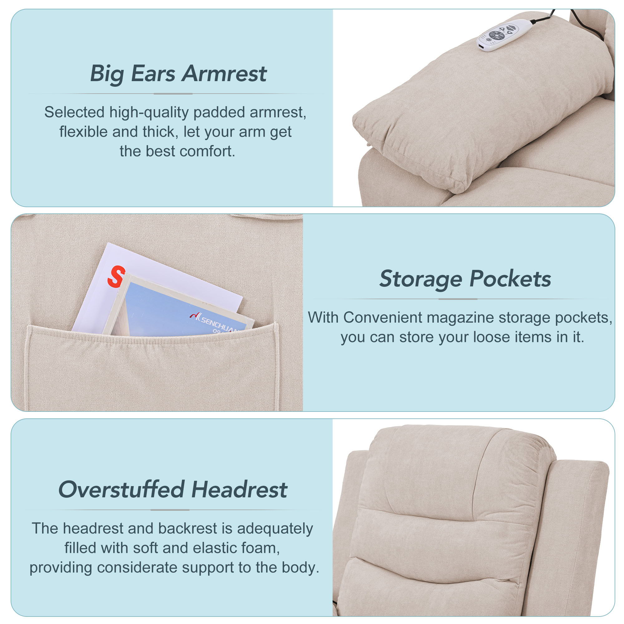 Massage Recliner Power Lift Chair For Elderly With Adjustable Massage And Heating Function, Recliner Chair With Infinite Position And Side Pocket For Living Room