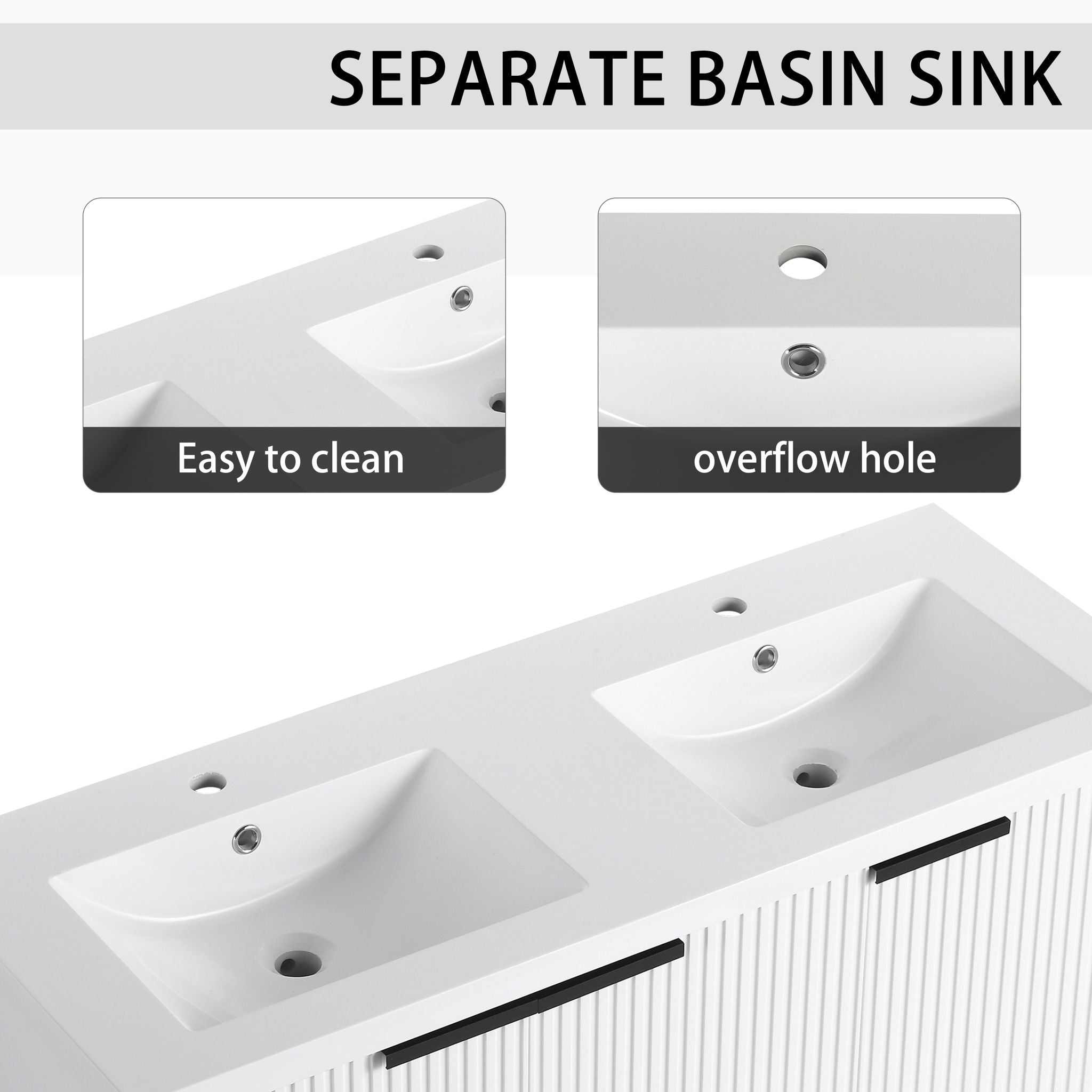 Contemporary Wall Mounted Bathroom Vanity With Resin Double Sink