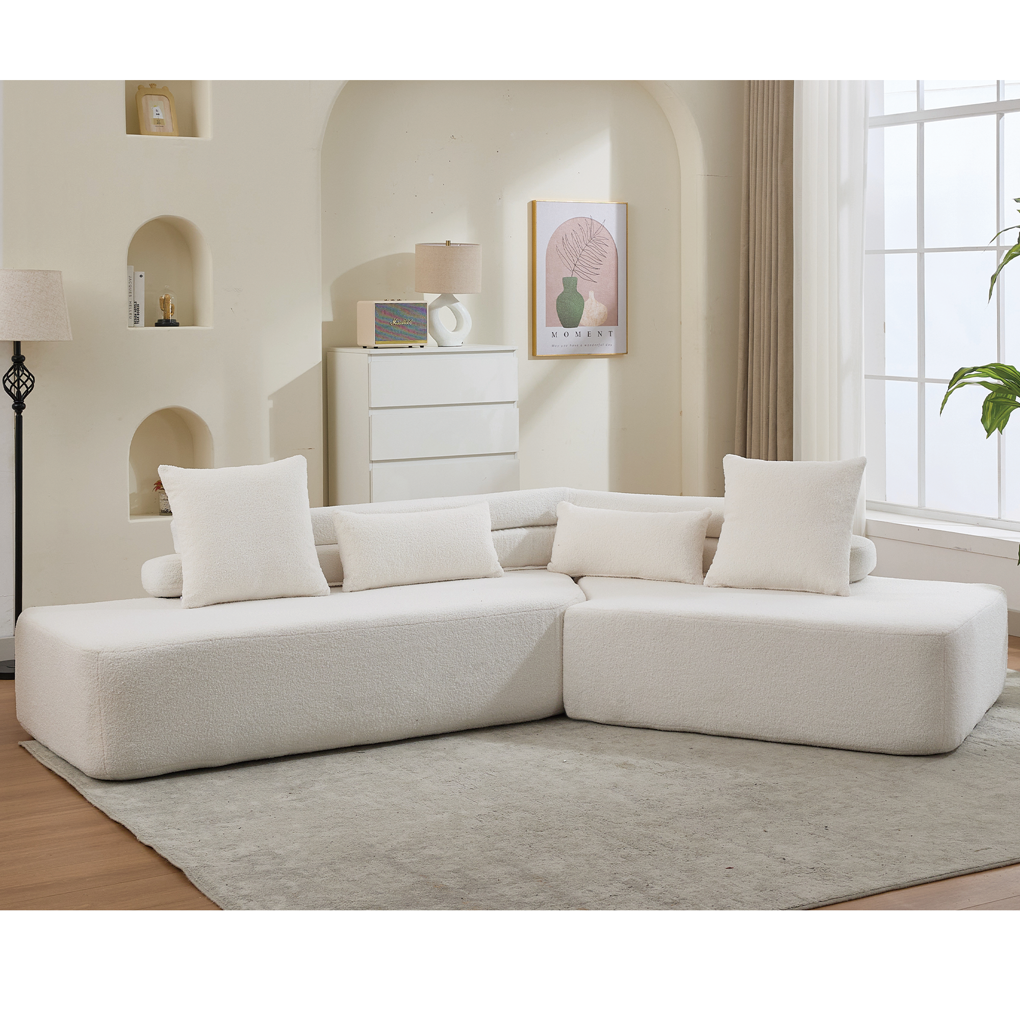 128' Minimalist Cloud Sectional Couch in Beige