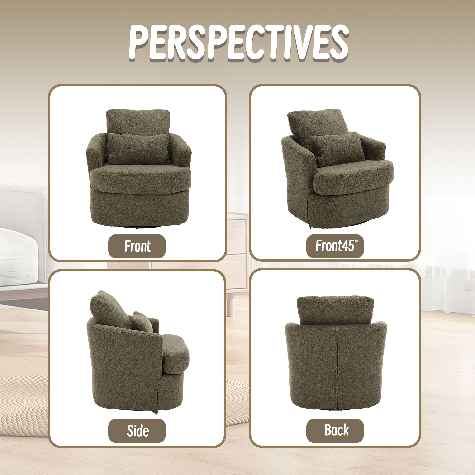 Modern Barrel Comfy Round Accent Sofa Chair, 360 Degree Swivel