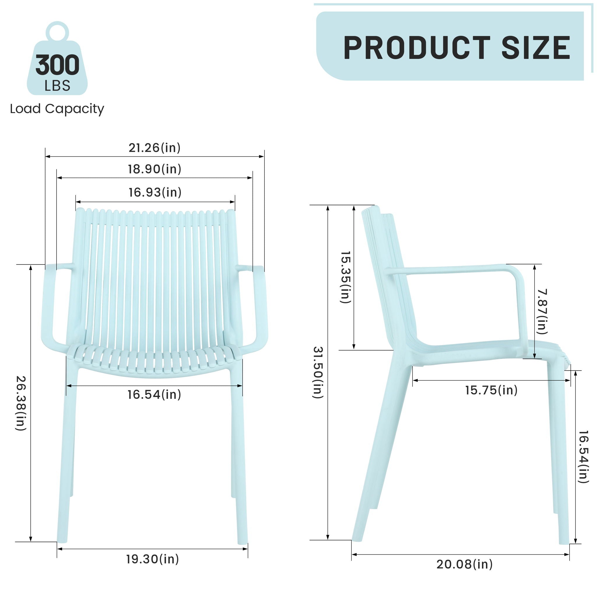 4 Piece Stackable Single Chairs With Vertical Stripe Design For All Weather