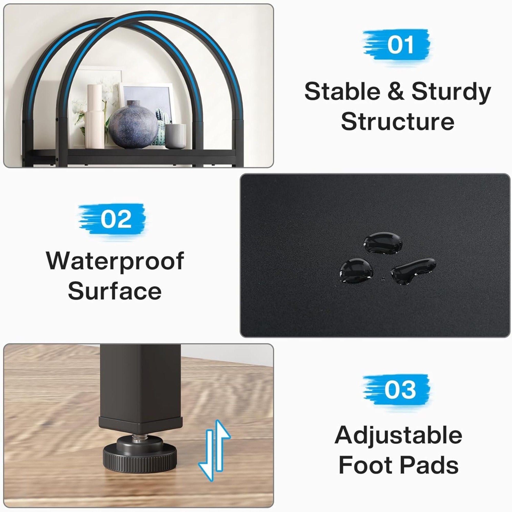 Tall 4 Tier Arched Open Bookshelf Storage Rack - Black