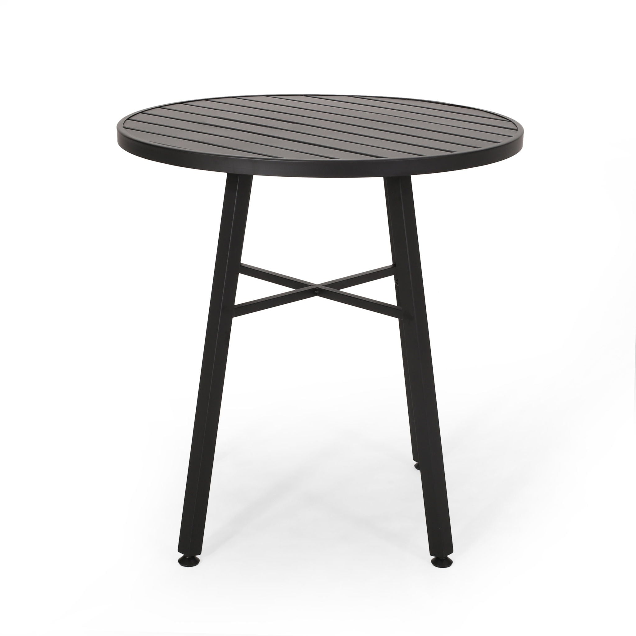 3 Piece Metal Bistro Set With 2 Curved Armrest Chairs - Black
