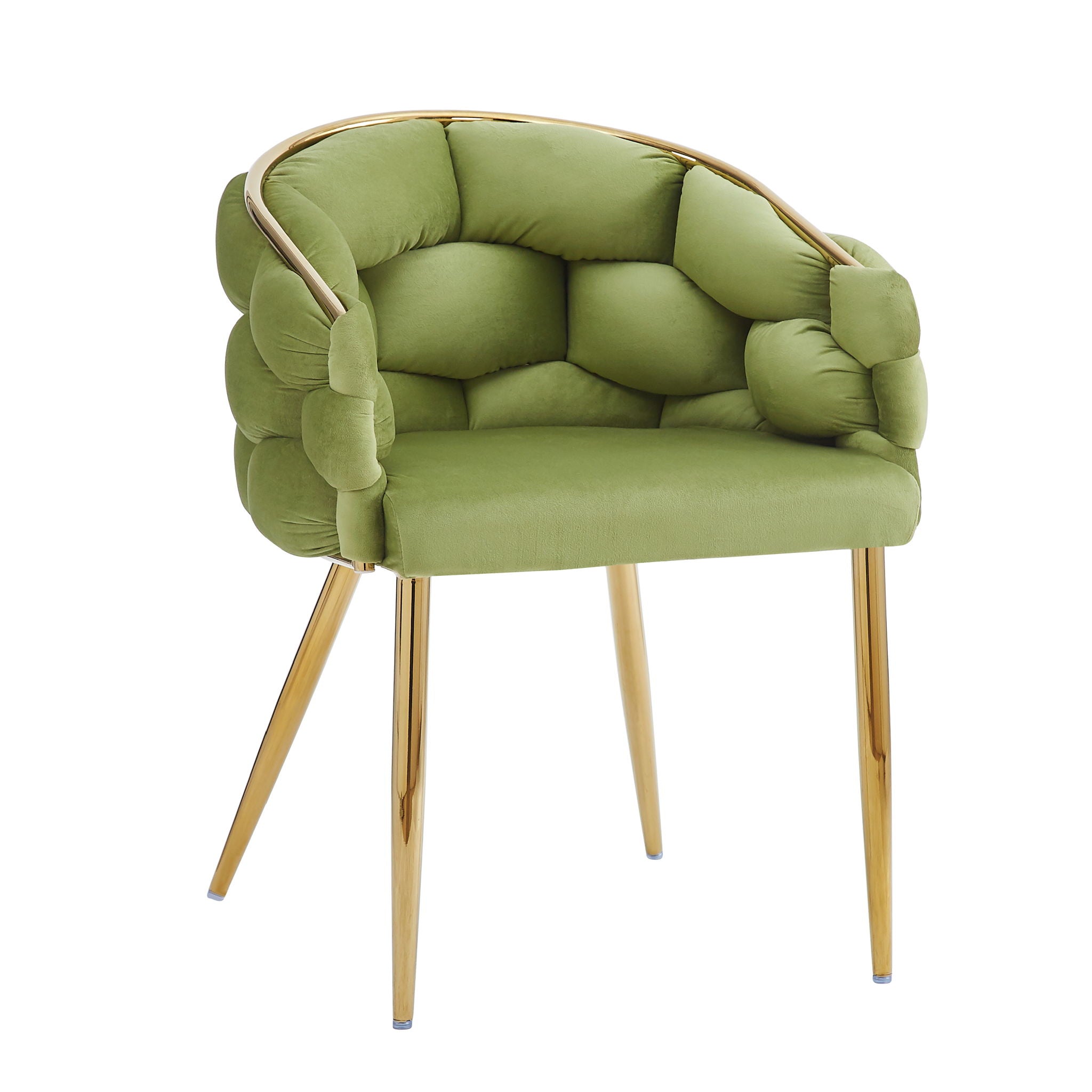 Luxury Handmade Accent Chair (Set of 2) With Gold Legs, Modern Green Velvet Armchair For Living Room And Bedroom - Green