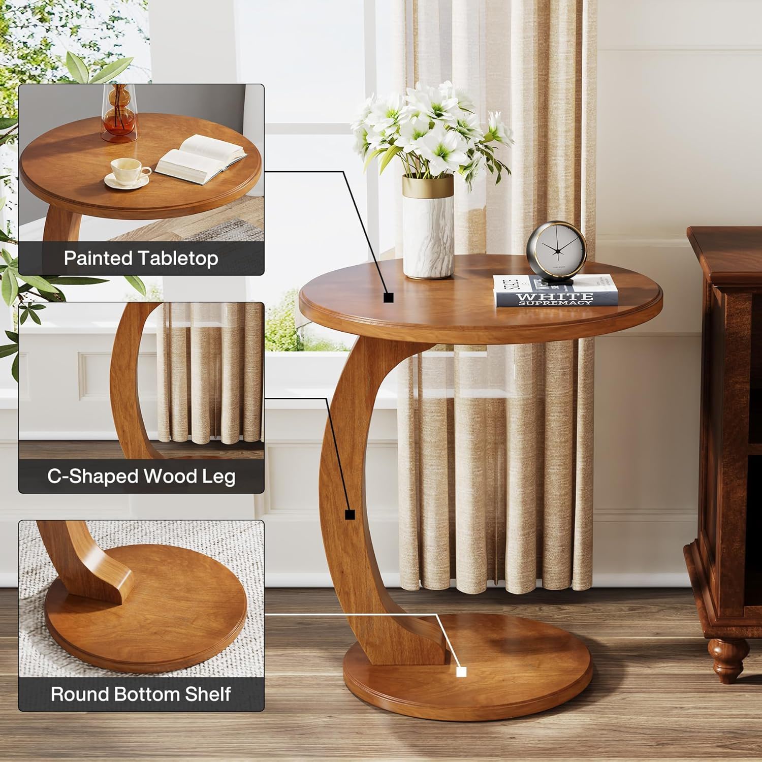 C-Shaped Round End Table - Brown