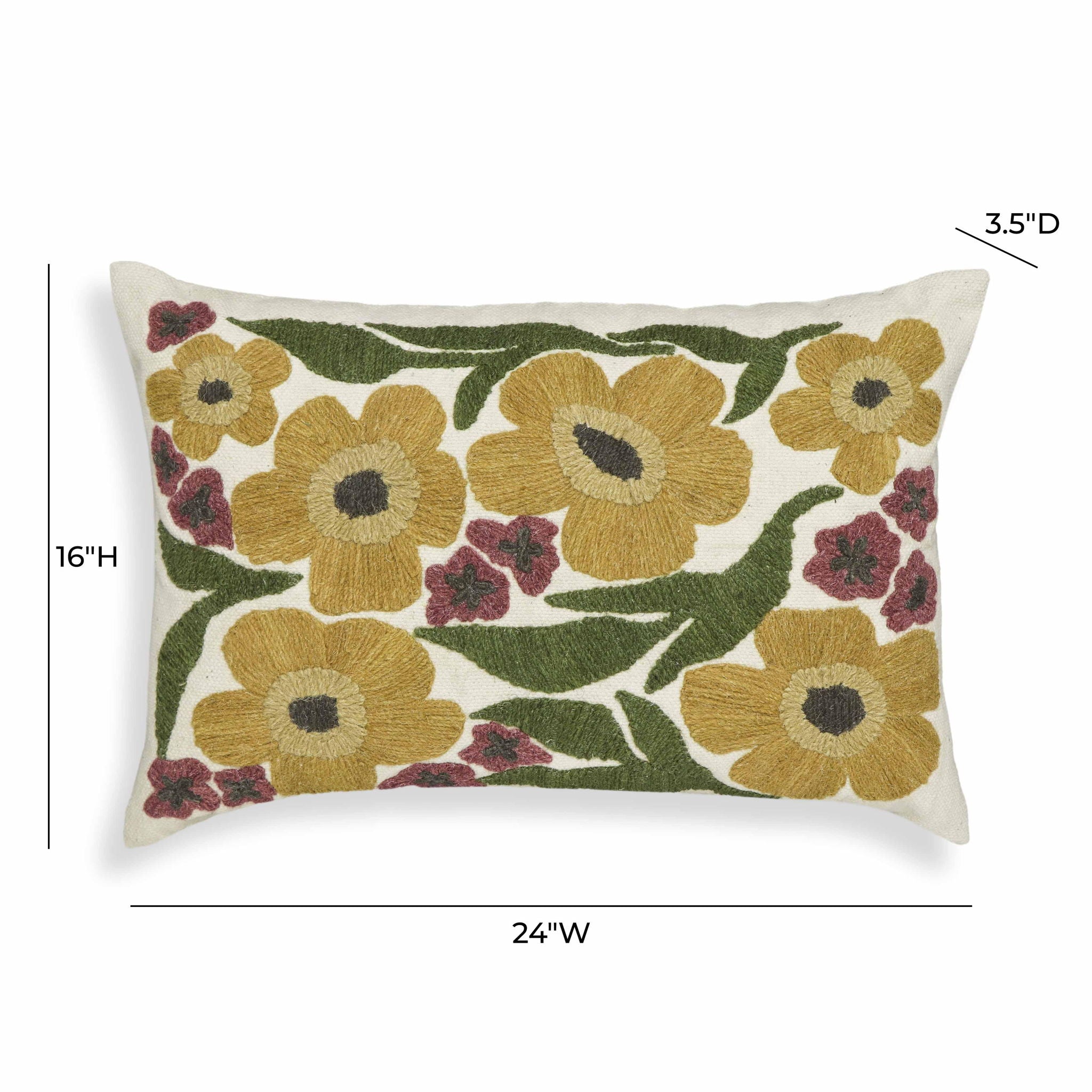 Blossom - Embroidered Daisy Wool Accent Cushion - Multi
