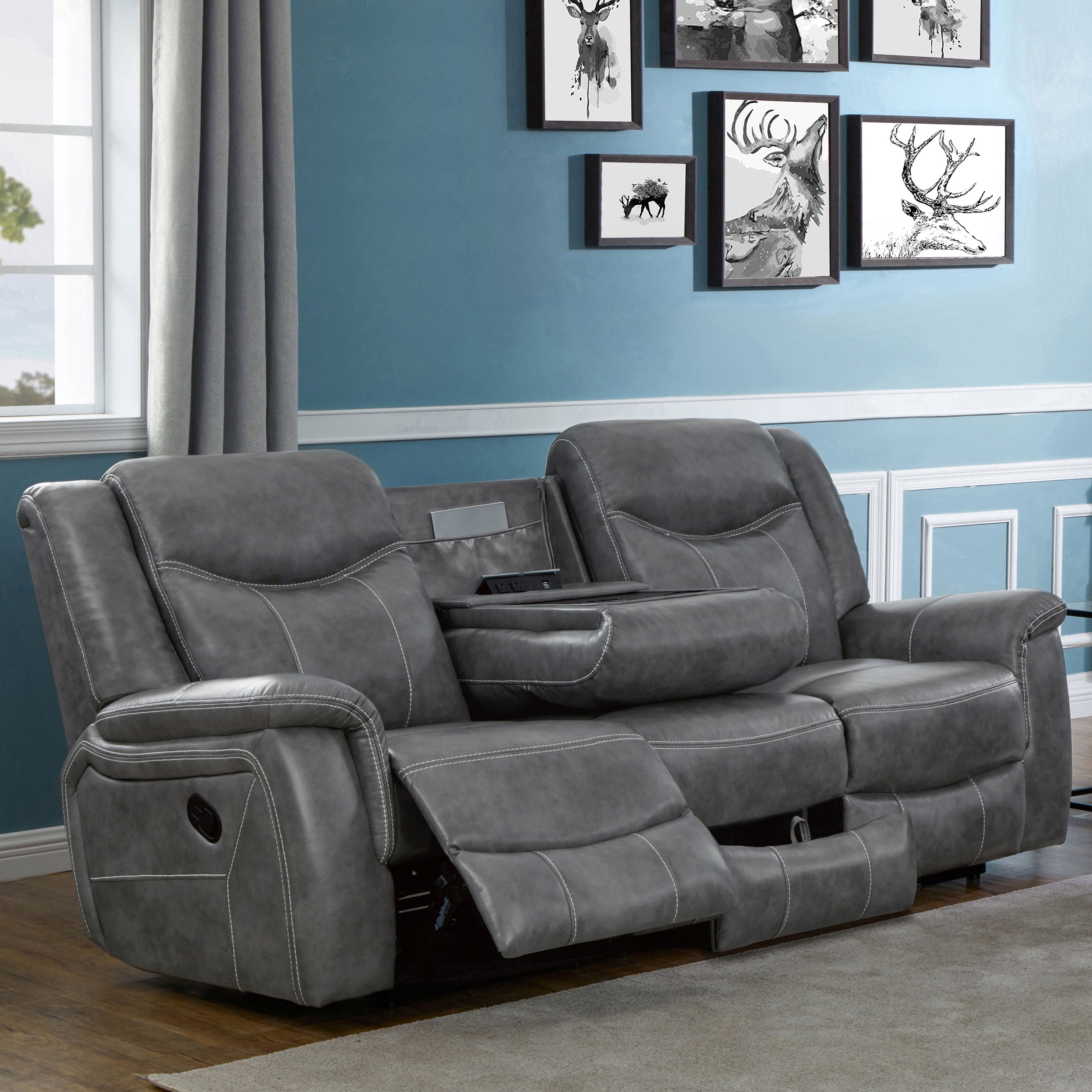 Conrad Upholstered Padded Arm Motion Sofa Grey-CoasterEveryday