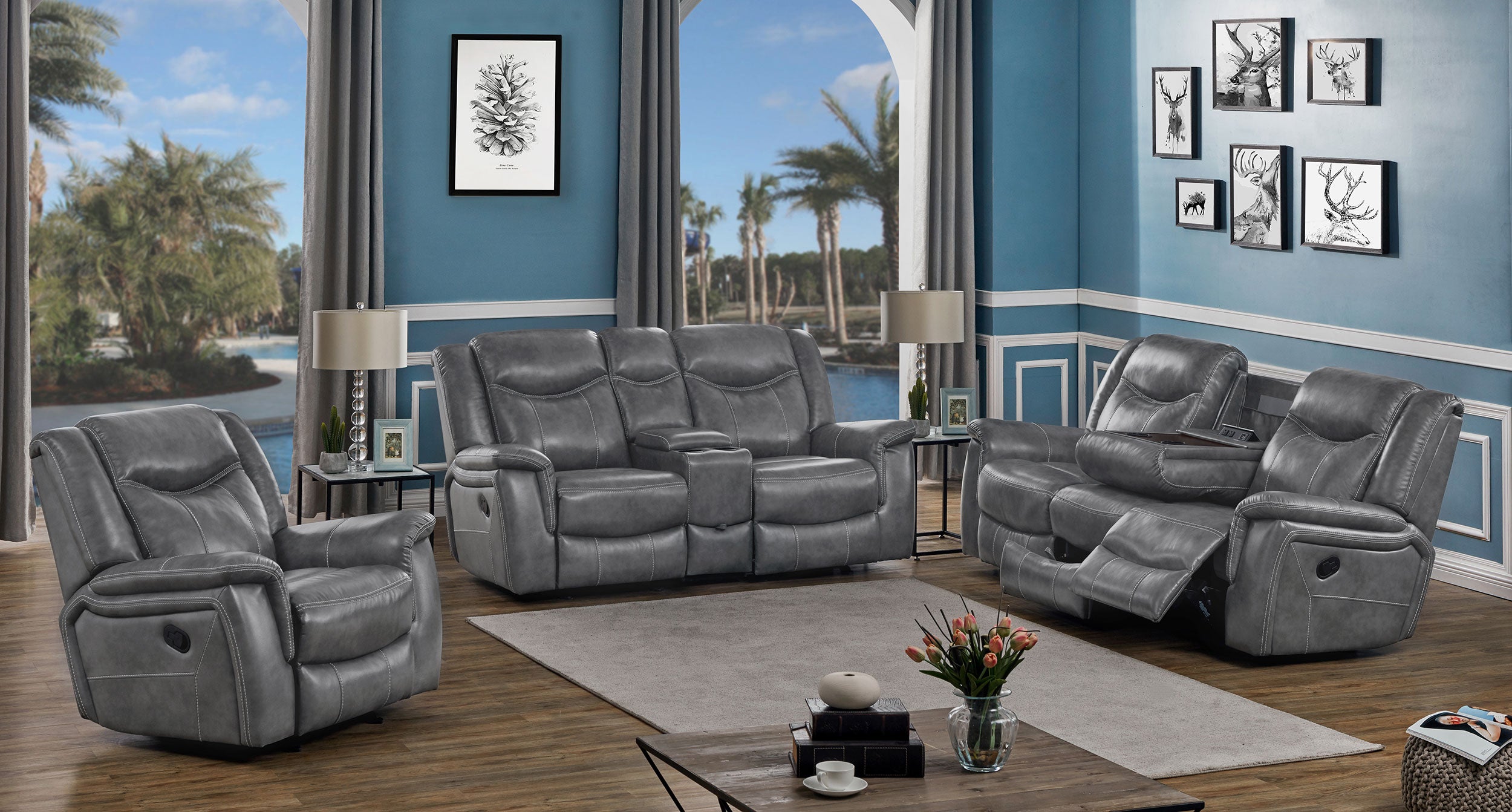 Conrad Upholstered Padded Arm Glider Recliner Grey-CoasterEveryday