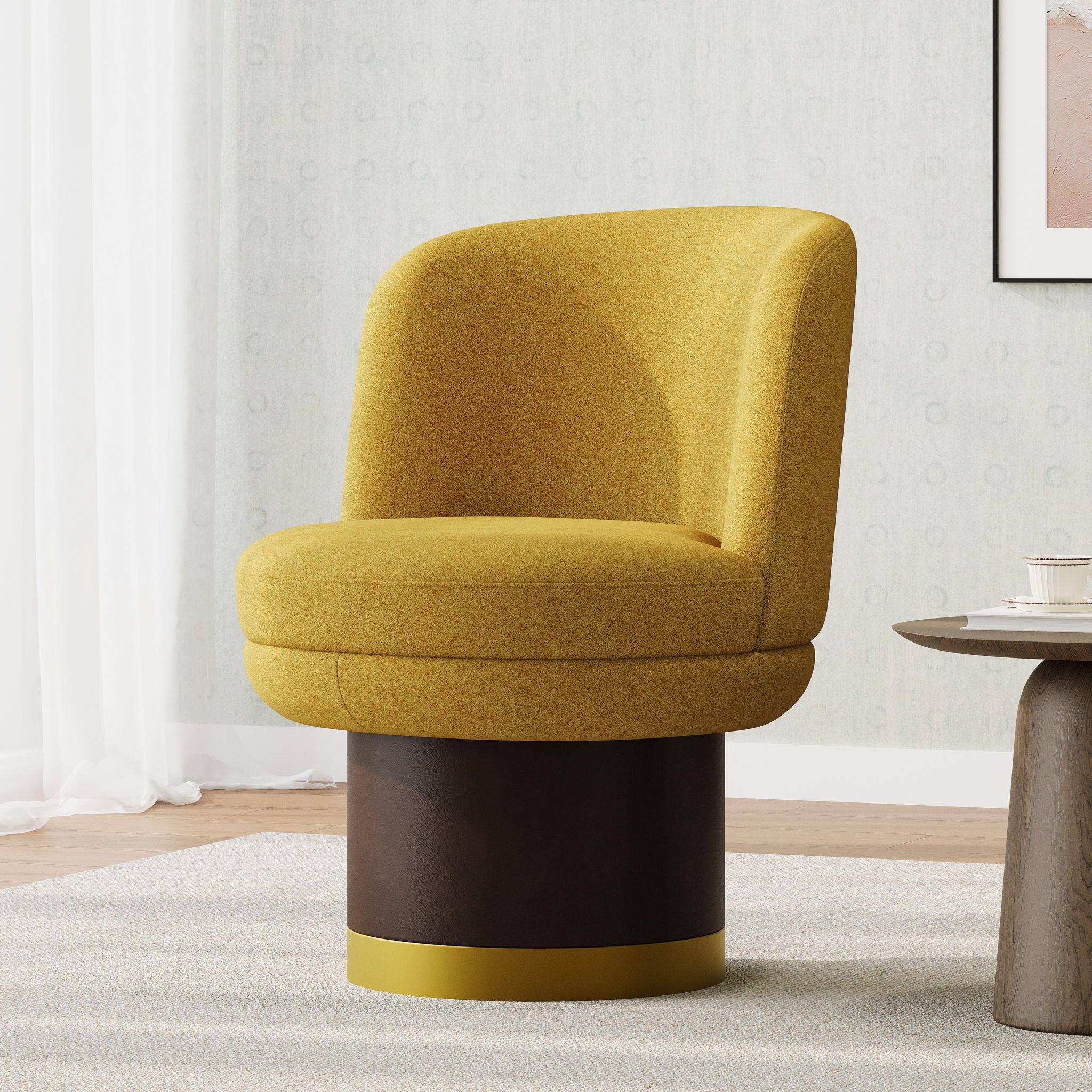 Round Swivel Accent Chair With Ergonomic Backrest For Living Room